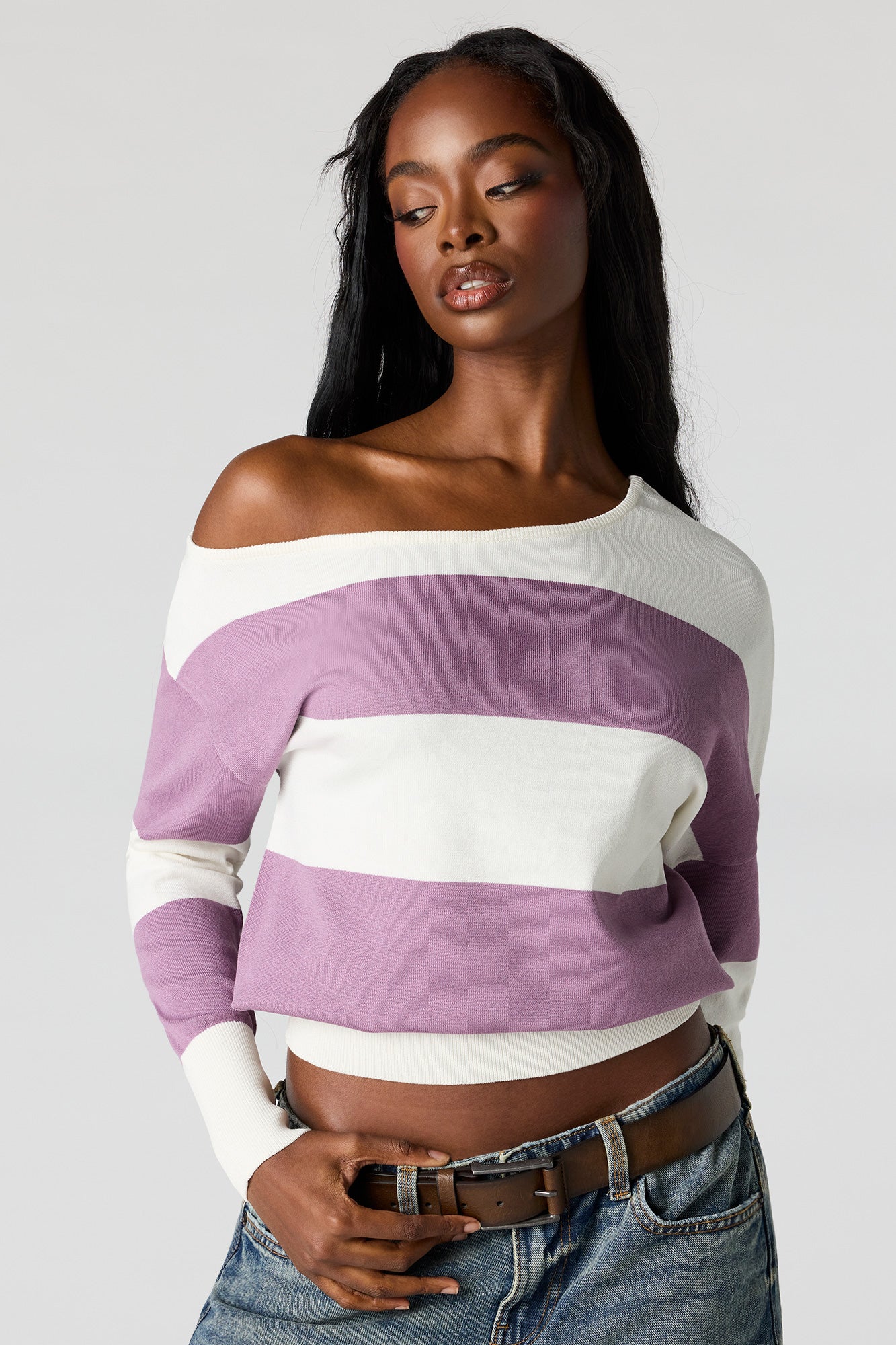 Striped Off-Shoulder Sweater