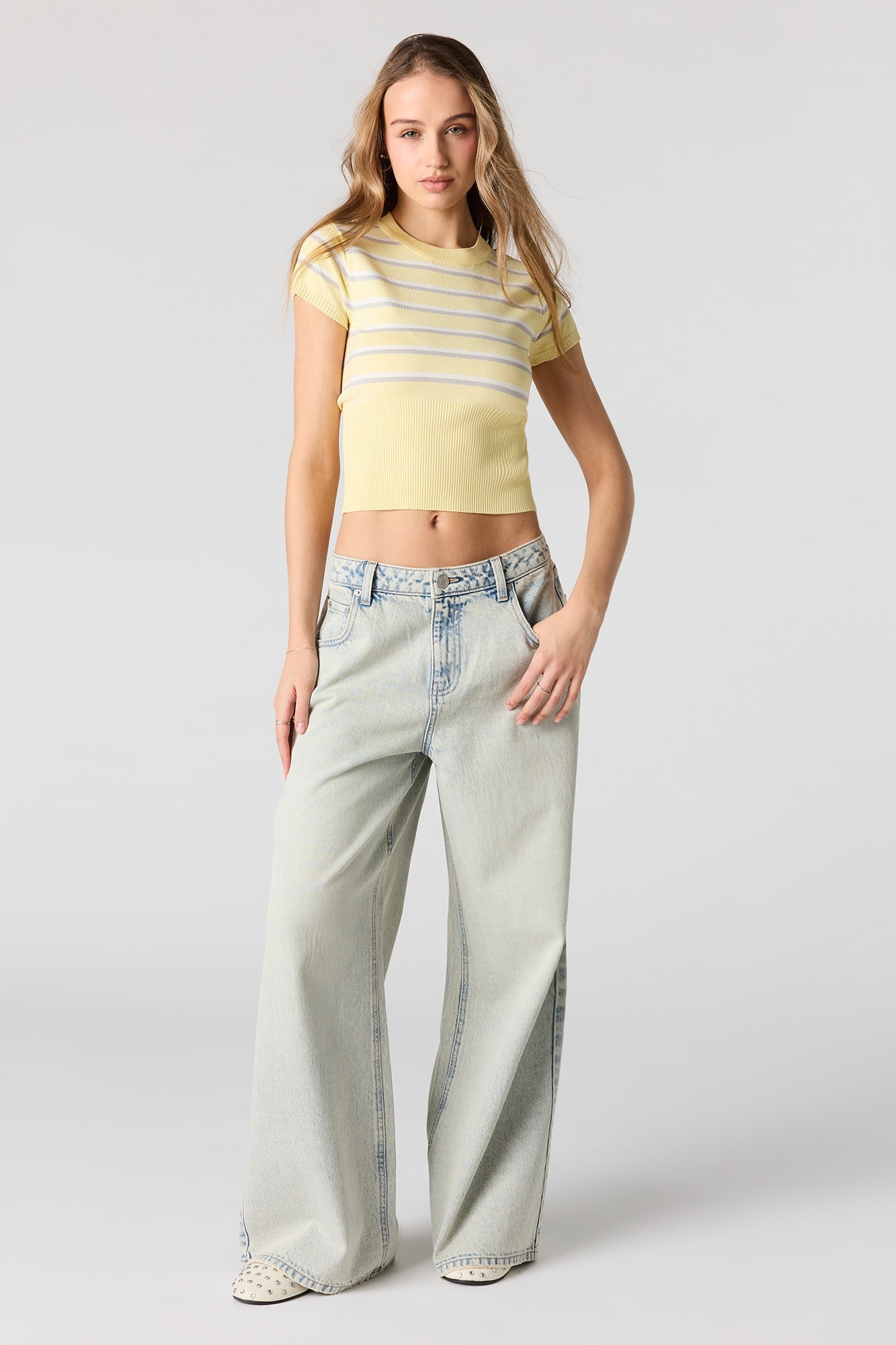 Jacquard Knit Short Sleeve Top