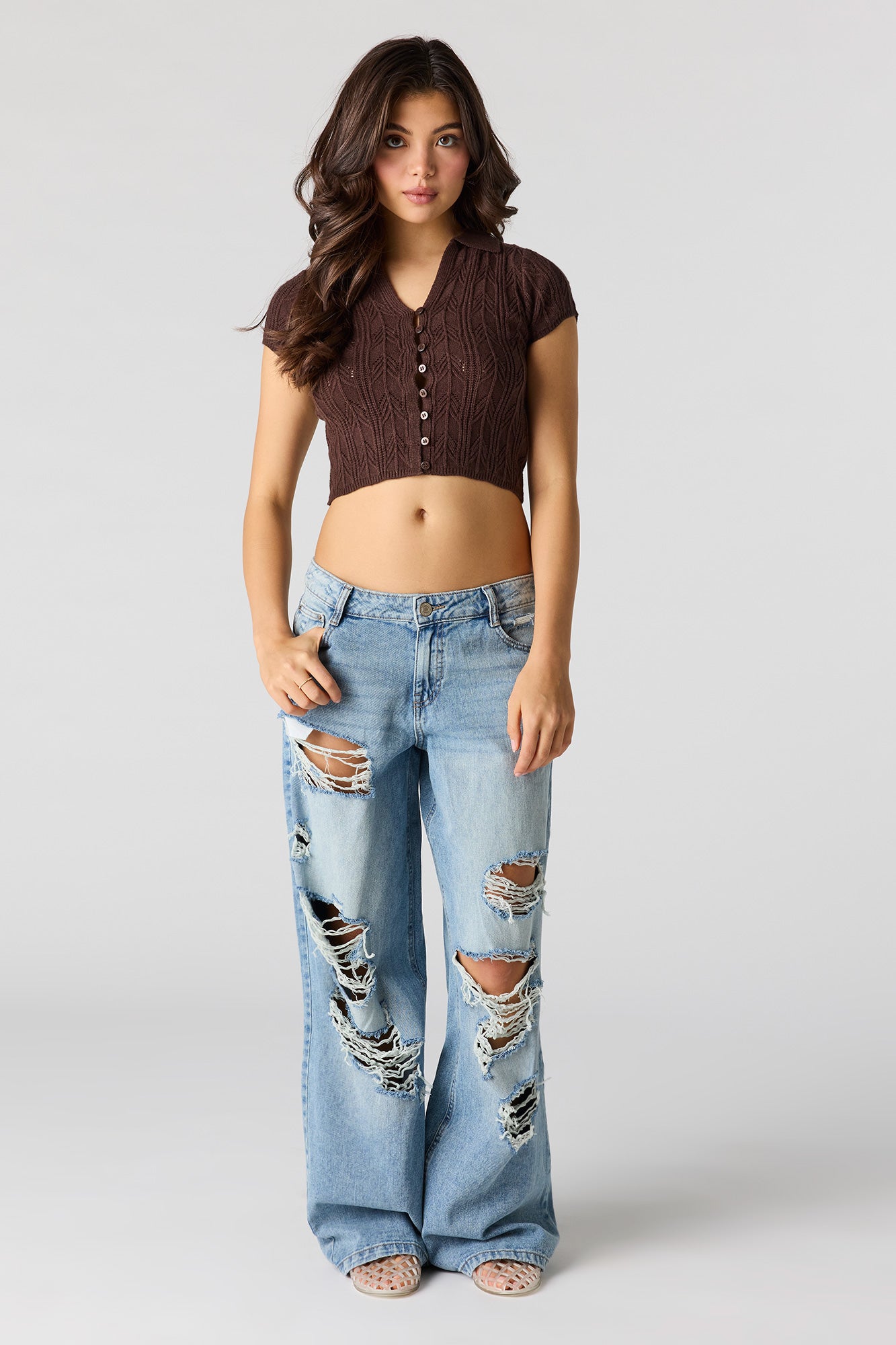 Crochet Button-Up Collared Top
