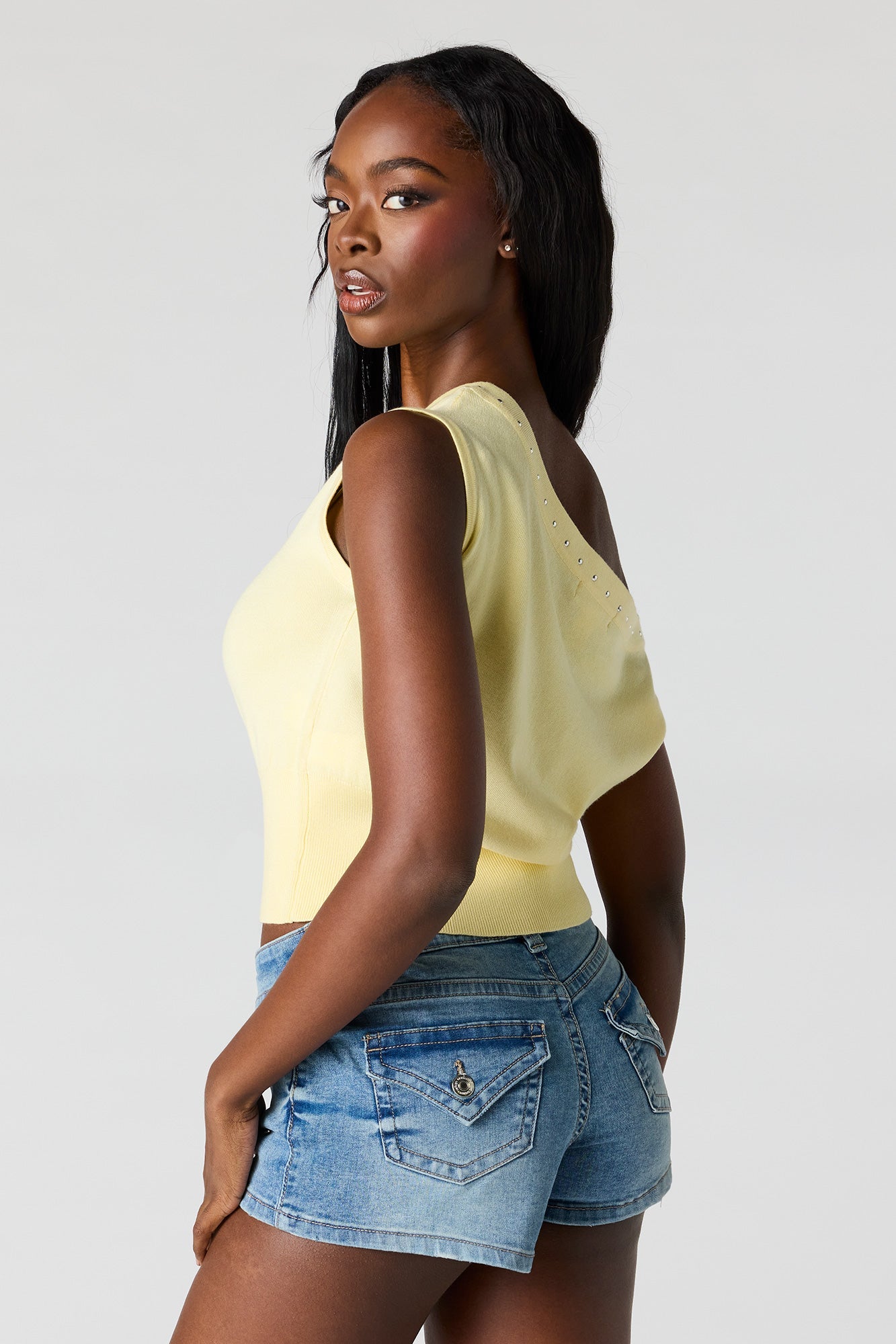 Studded Off-Shoulder Sweater Top