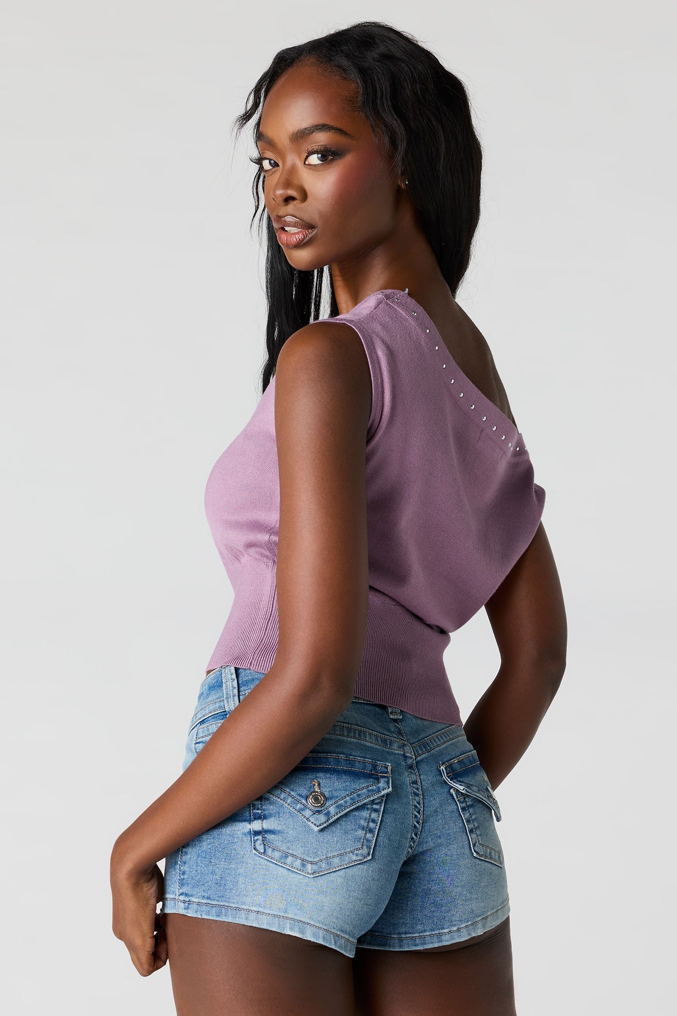 Studded Off-Shoulder Sweater Top