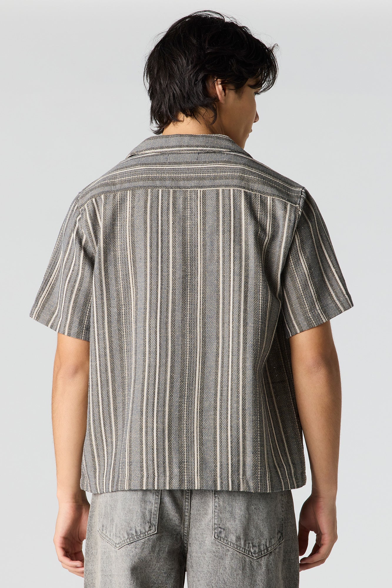 Textured Striped Button-Up Top