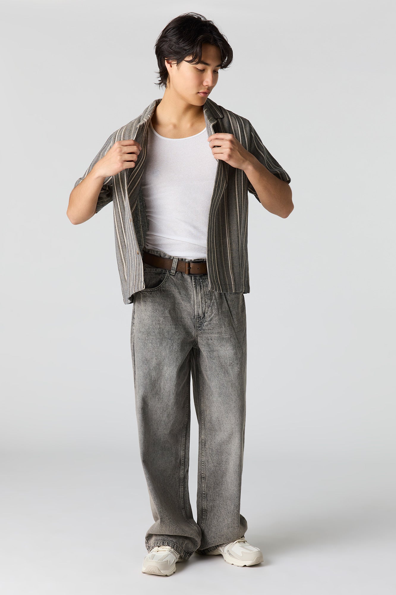 Textured Striped Button-Up Top