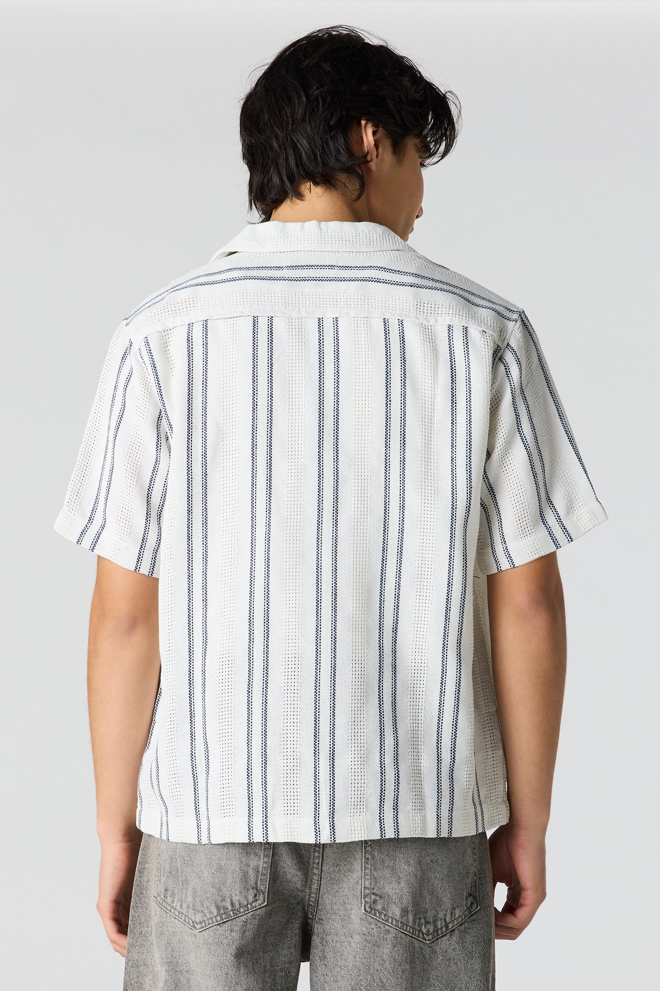 Textured Striped Button-Up Top