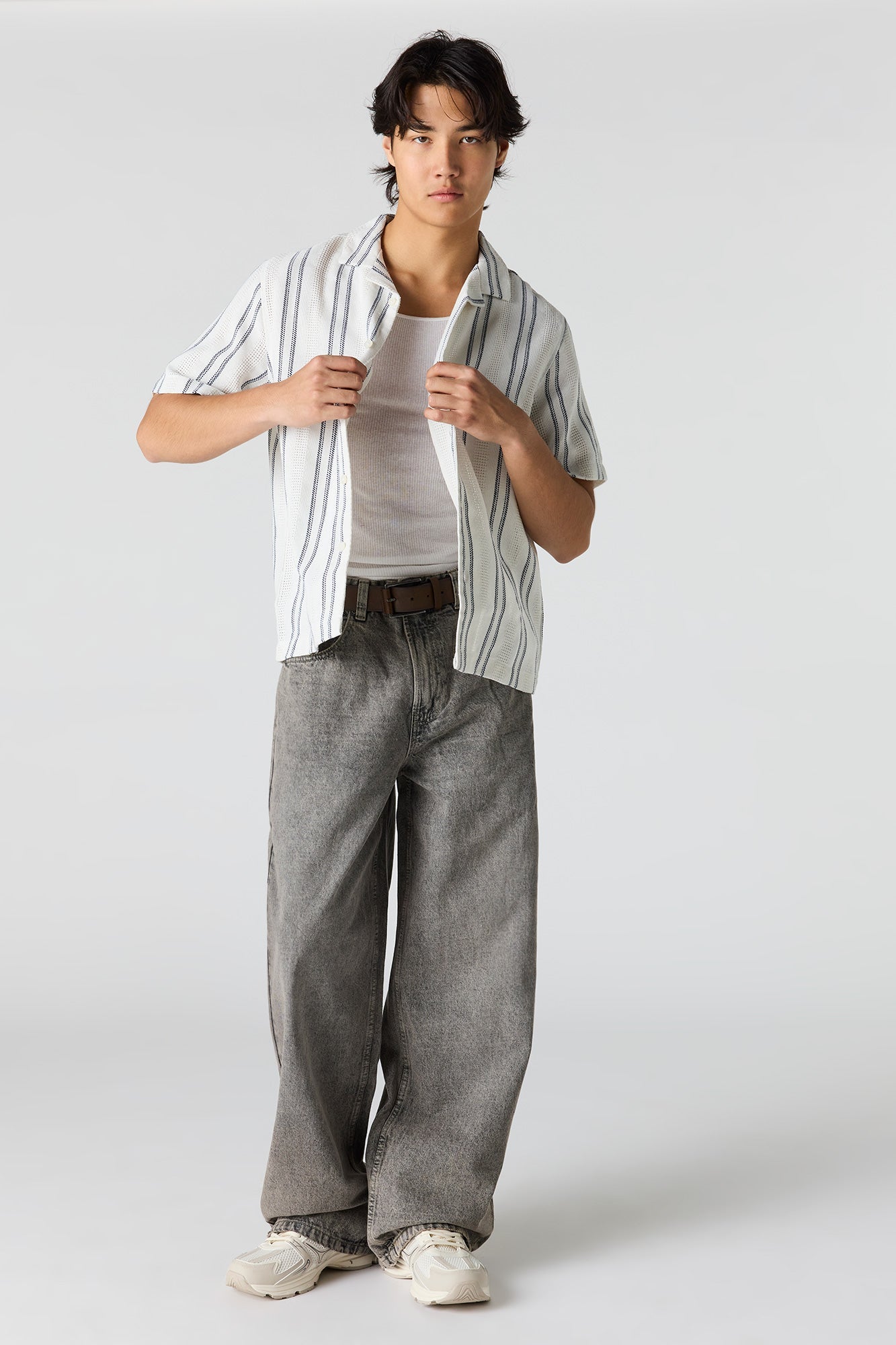 Textured Striped Button-Up Top