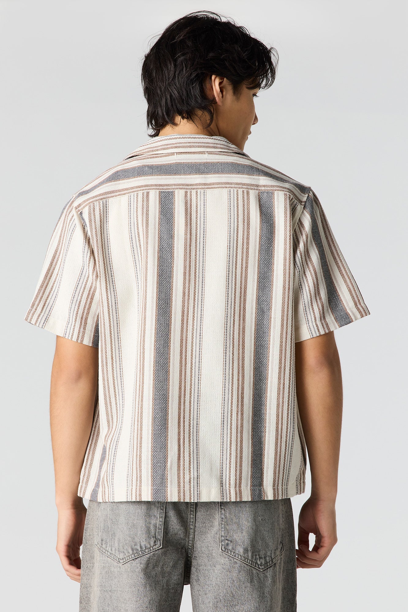 Textured Striped Button-Up Top