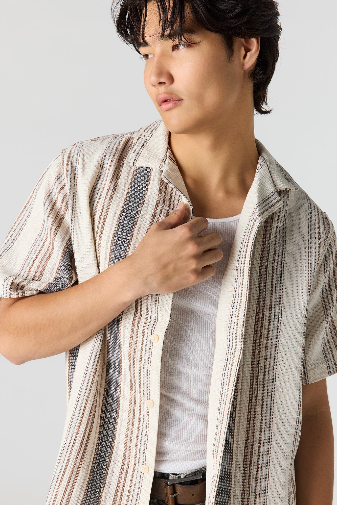 Textured Striped Button-Up Top