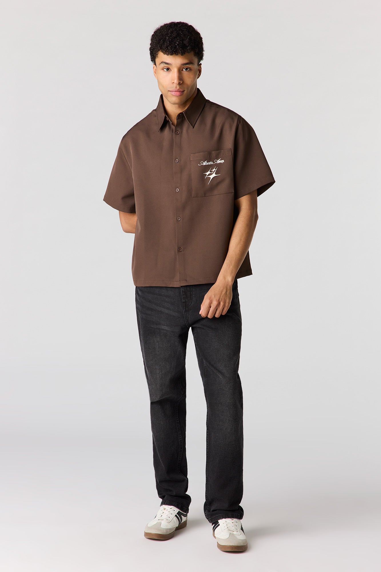 Graphic Boxy Button-Up Top