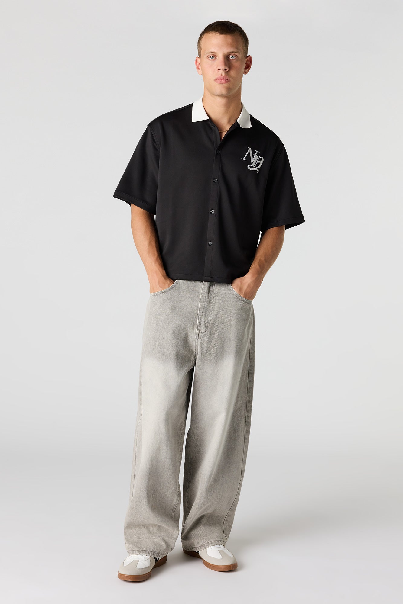 Scuba Embroidered Button-Up Top