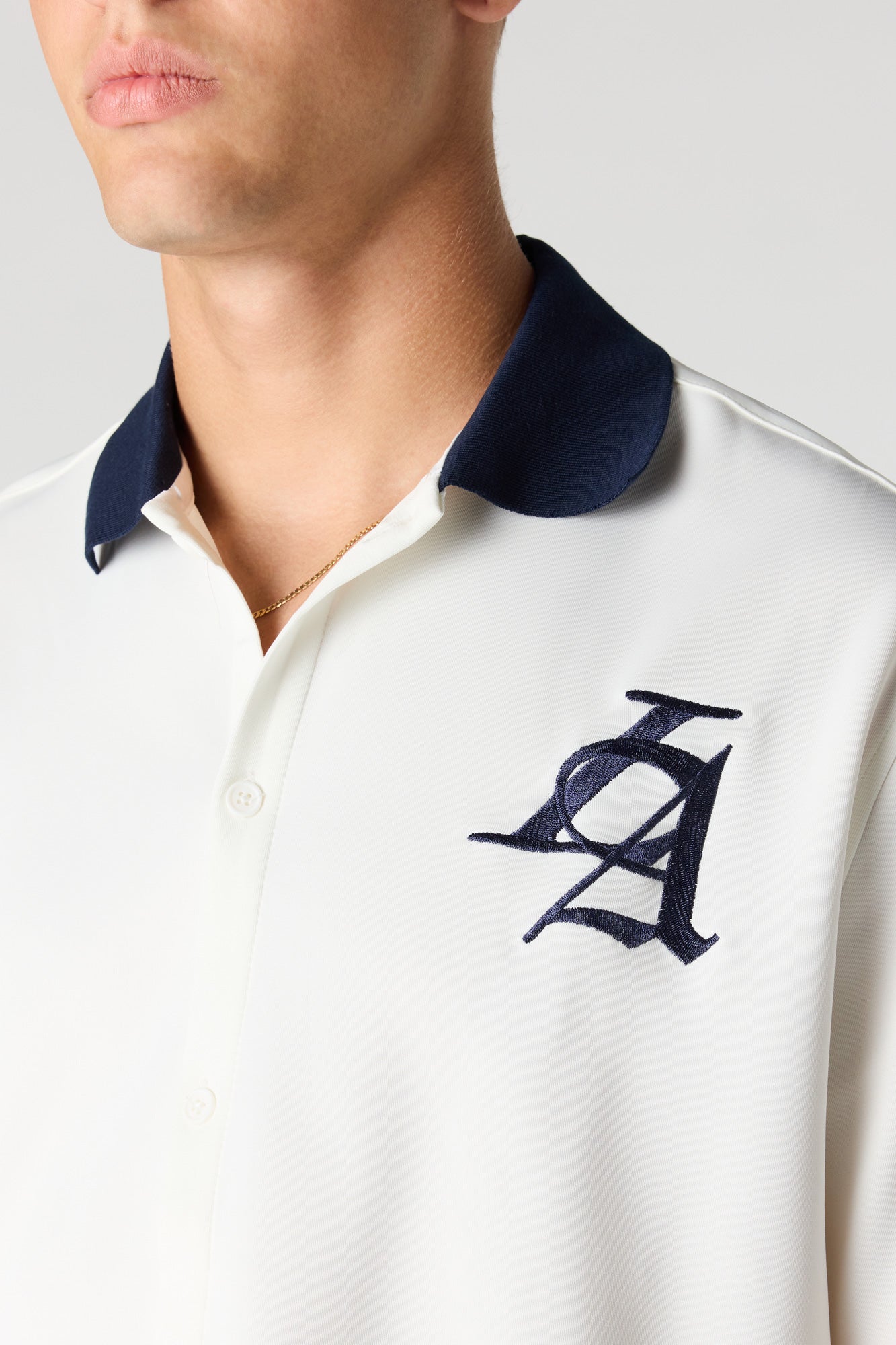 Scuba Embroidered Button-Up Top