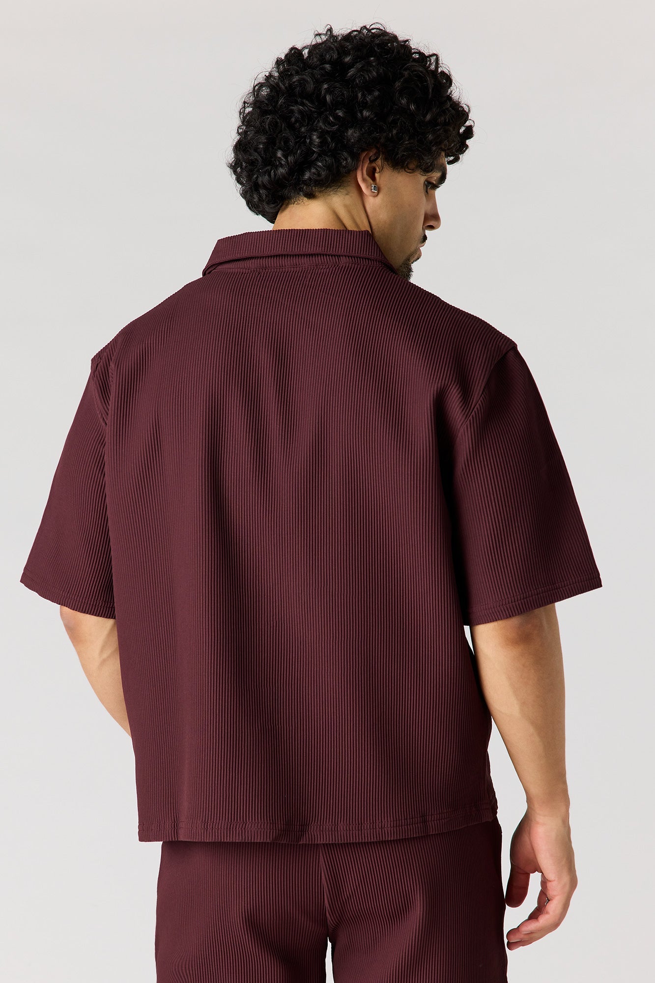 Textured Button-Up Collared Boxy Top