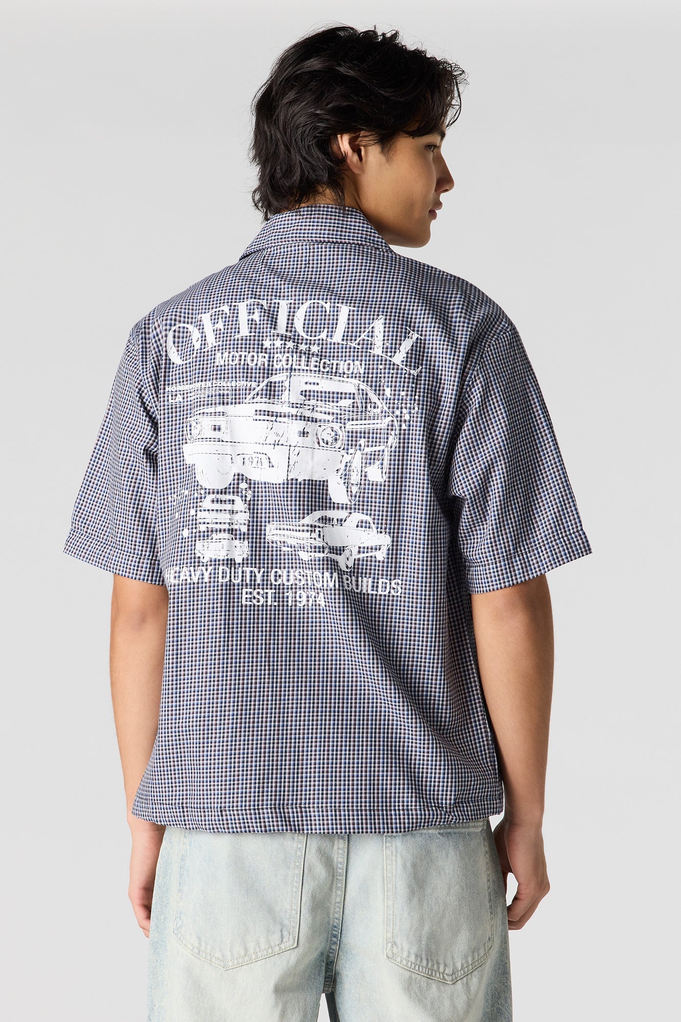 Boxy Plaid Graphic Button-Up Top