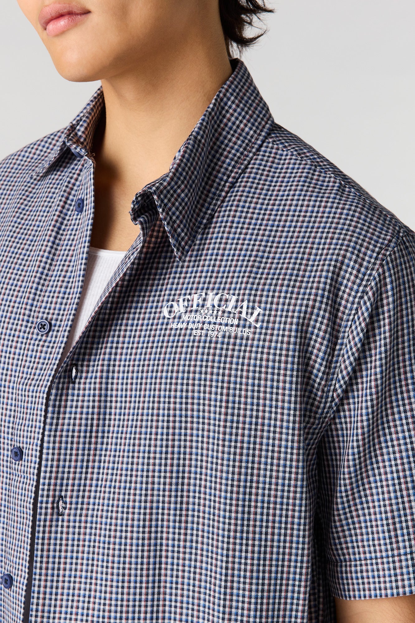 Boxy Plaid Graphic Button-Up Top