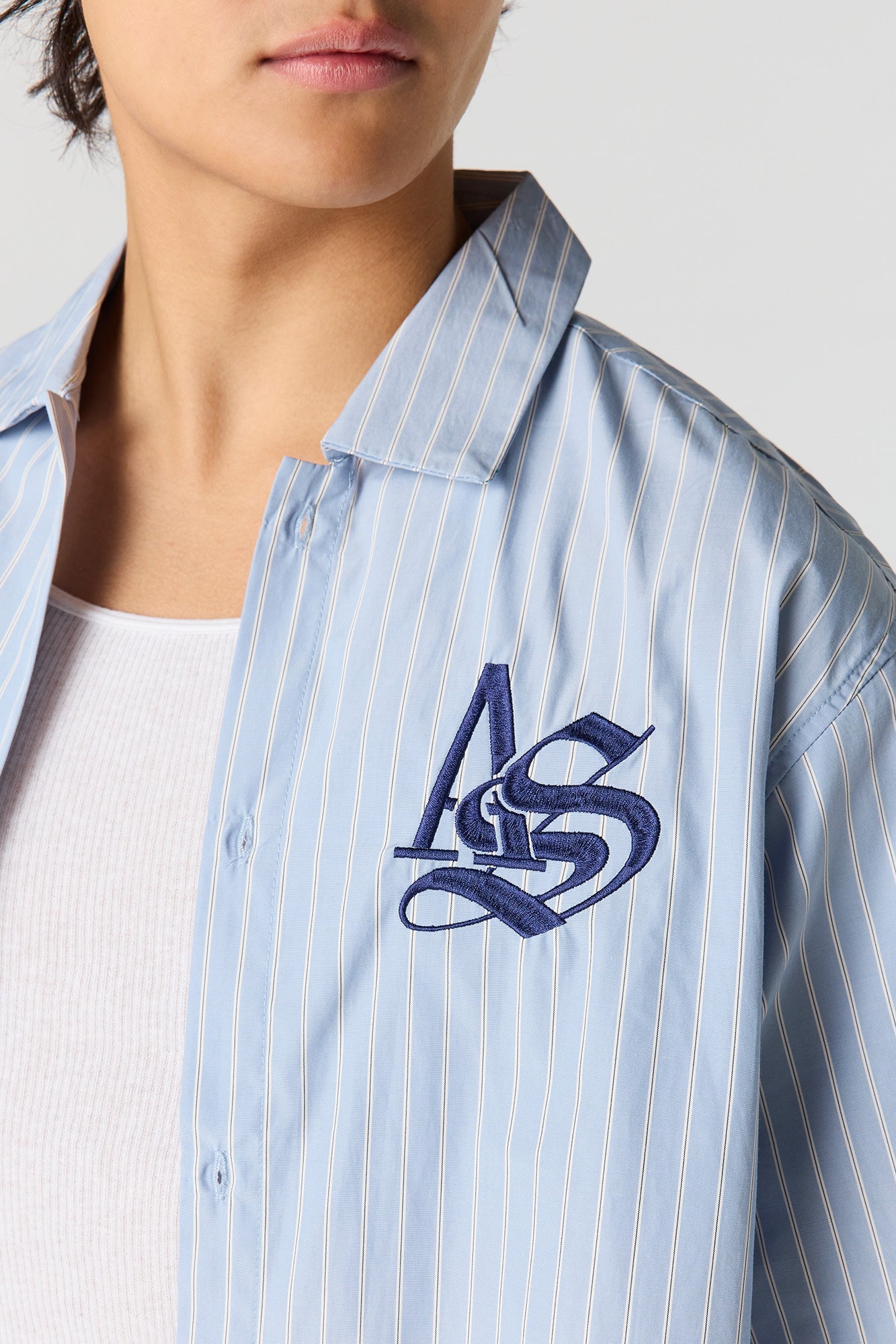 Boxy Striped Graphic Button-Up Top