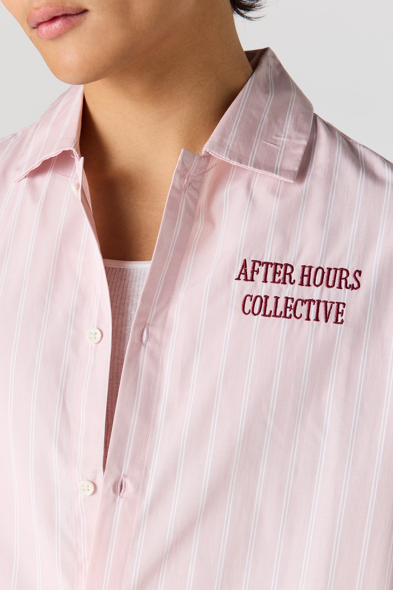 Boxy Striped Graphic Button-Up Top