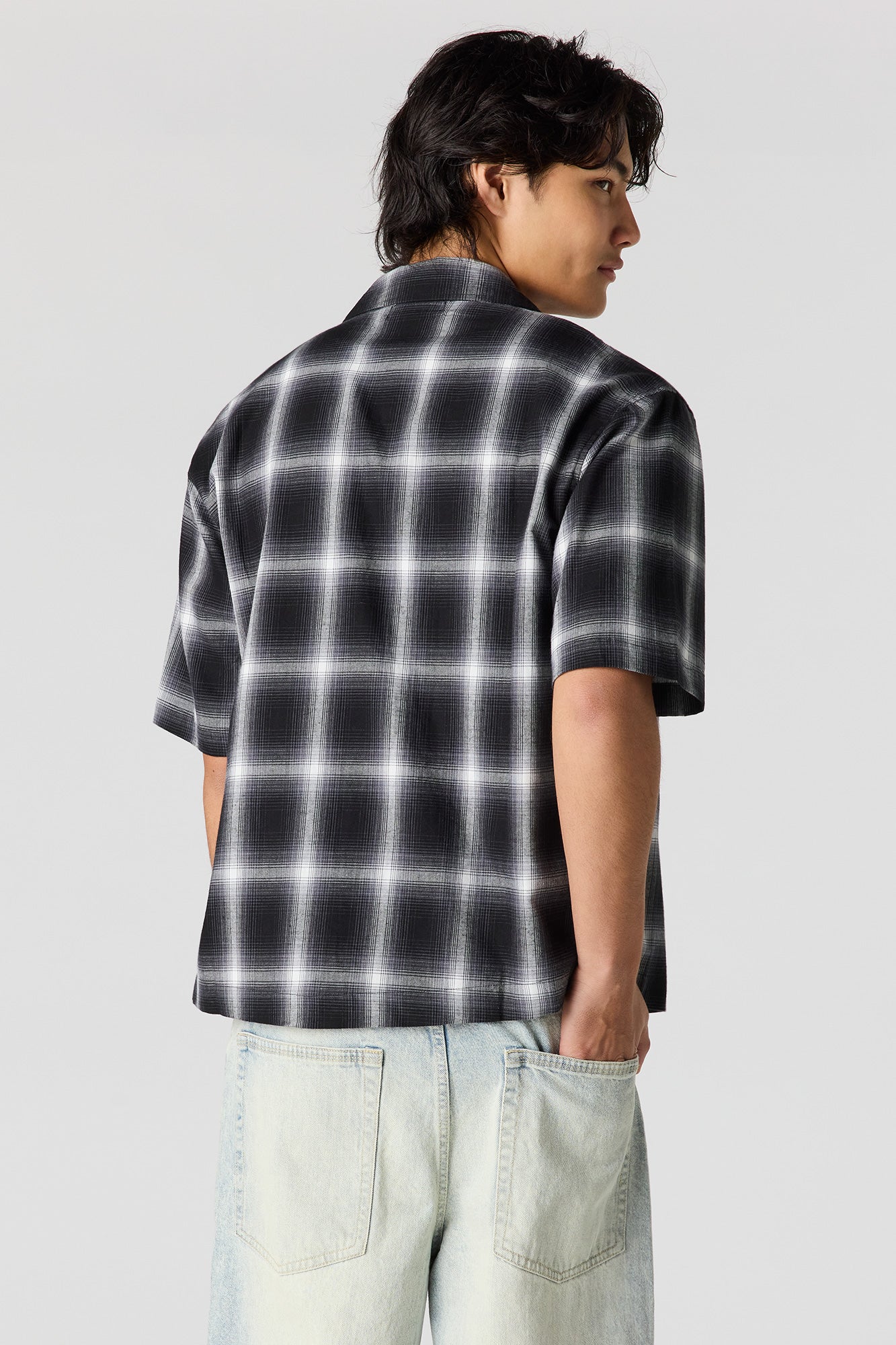 Boxy Plaid Button-Up Top