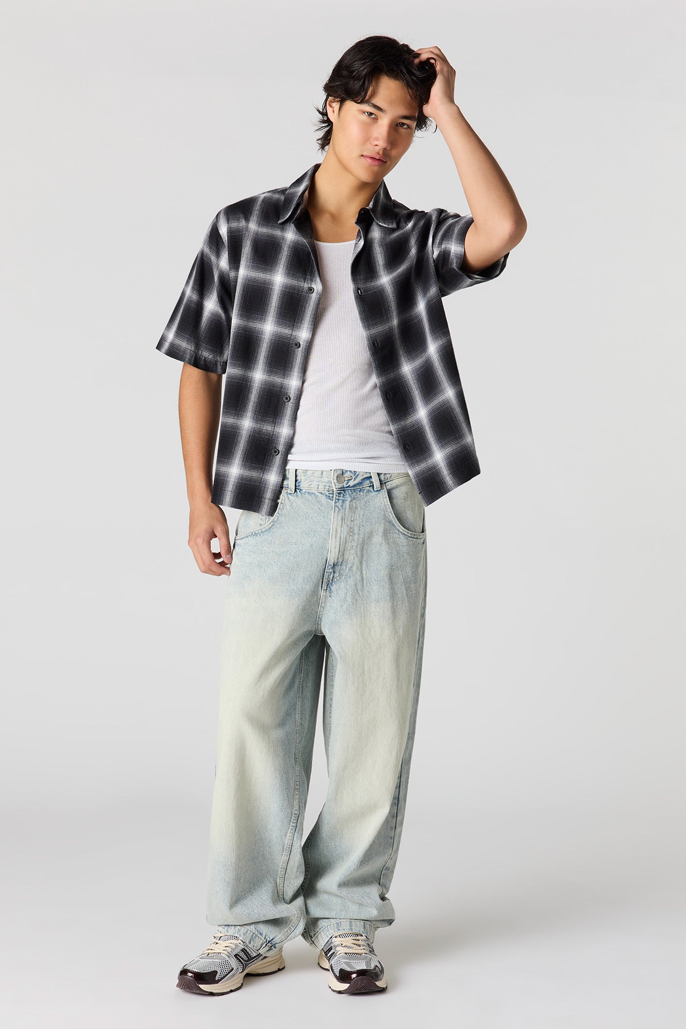 Boxy Plaid Button-Up Top