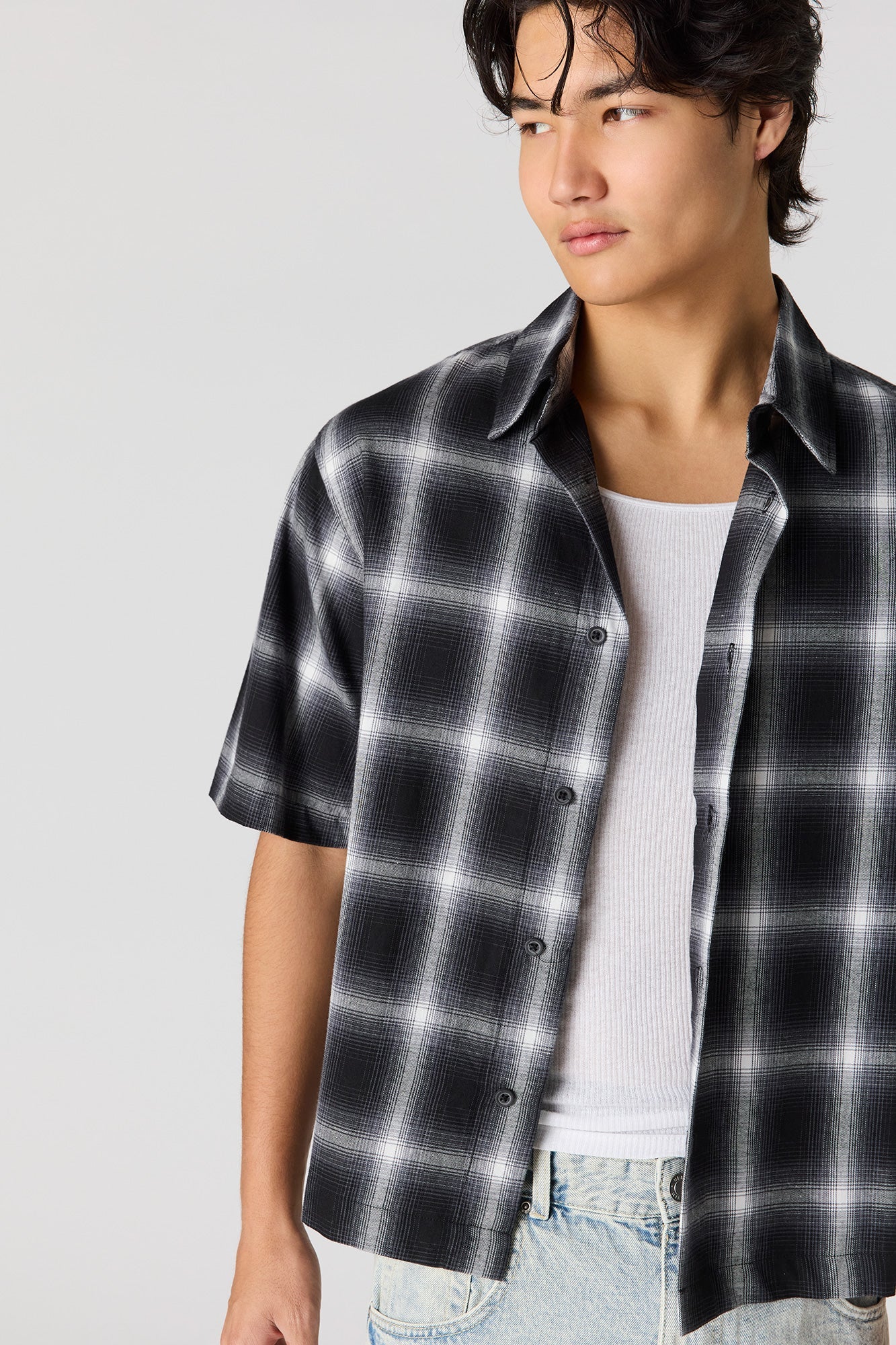 Boxy Plaid Button-Up Top