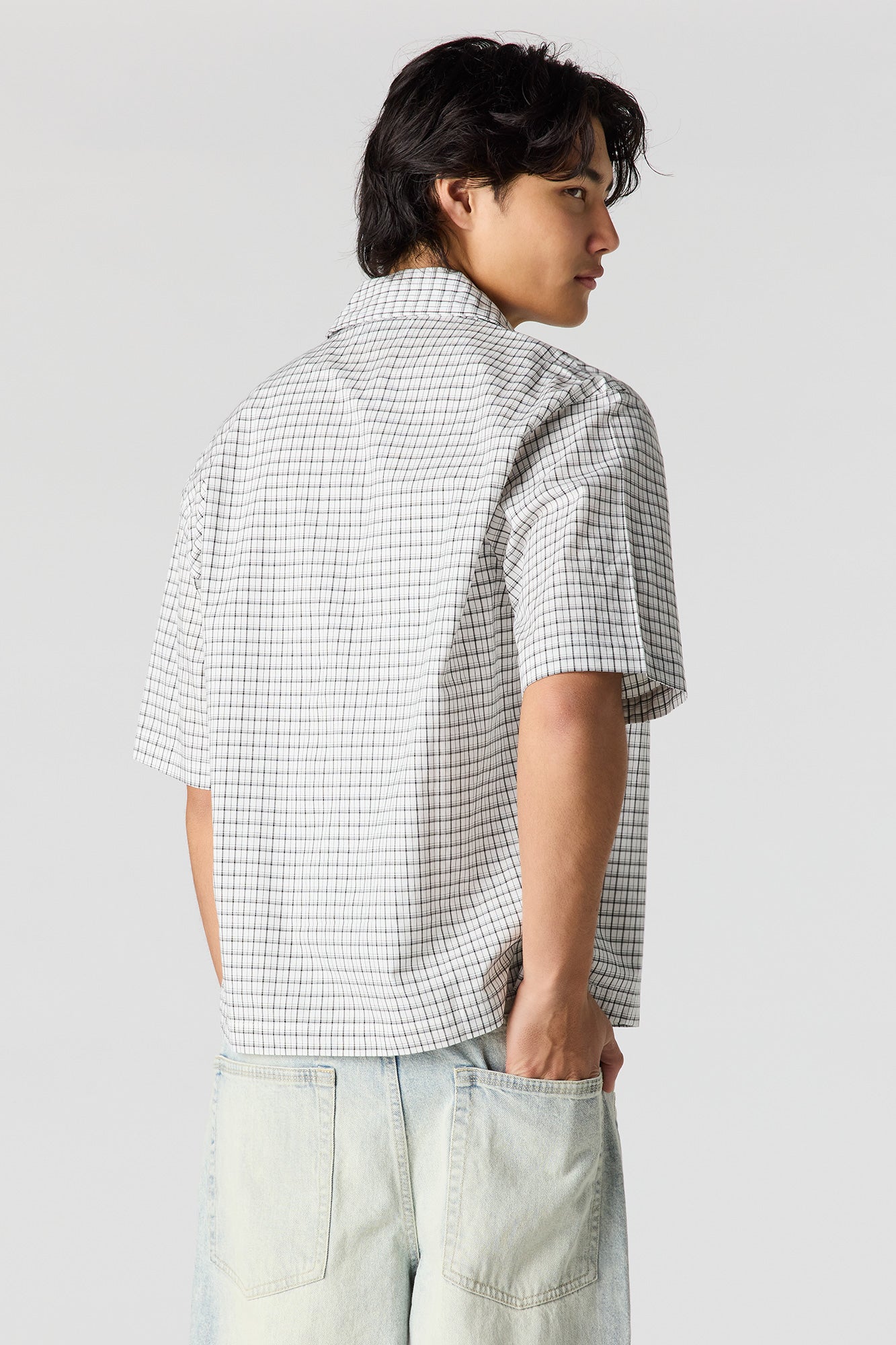 Boxy Plaid Button-Up Top