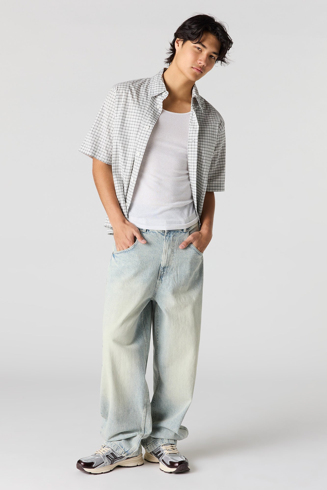 Boxy Plaid Button-Up Top