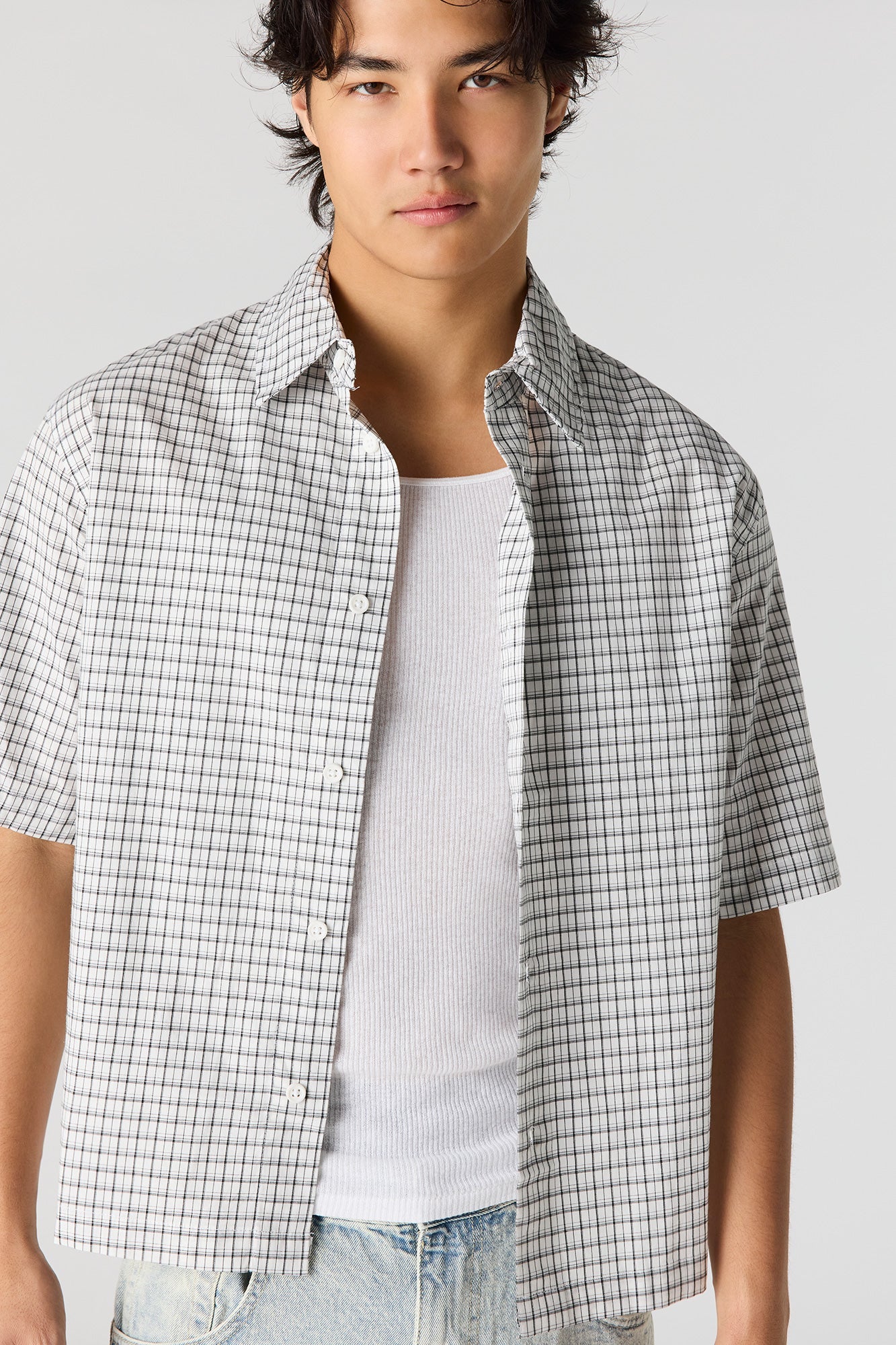 Boxy Plaid Button-Up Top