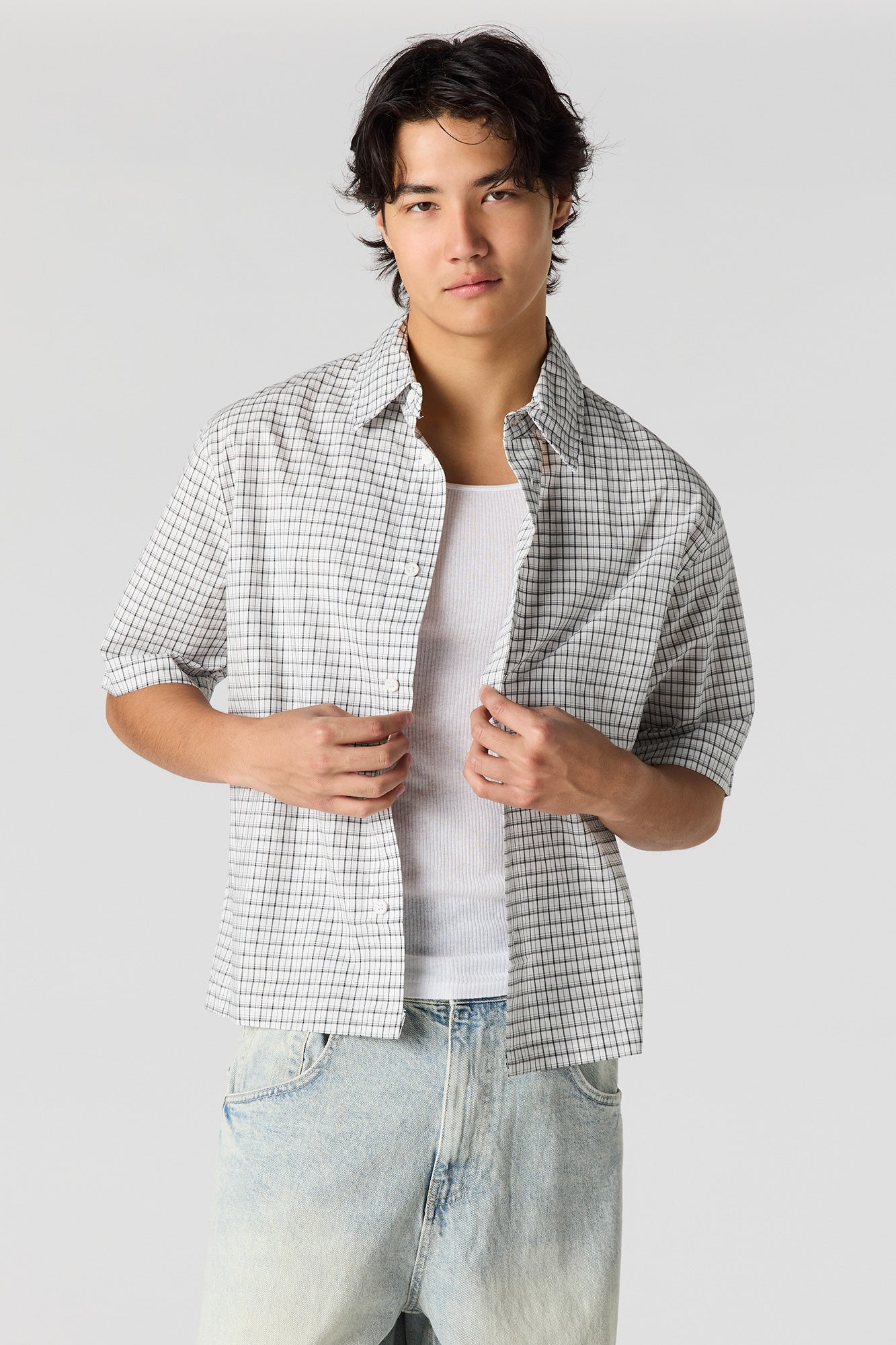 Boxy Plaid Button-Up Top