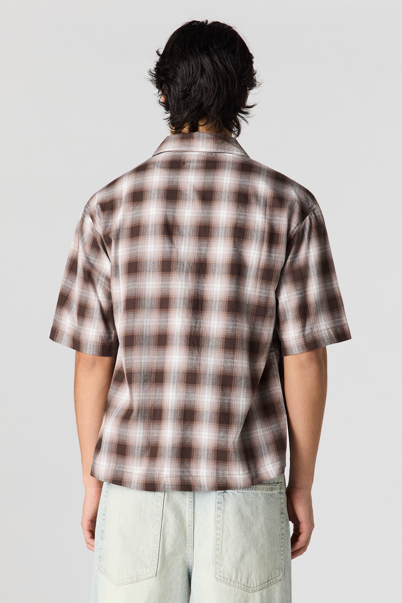 Boxy Plaid Button-Up Top