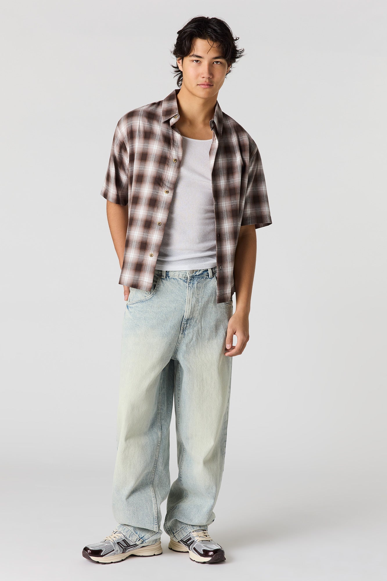 Boxy Plaid Button-Up Top