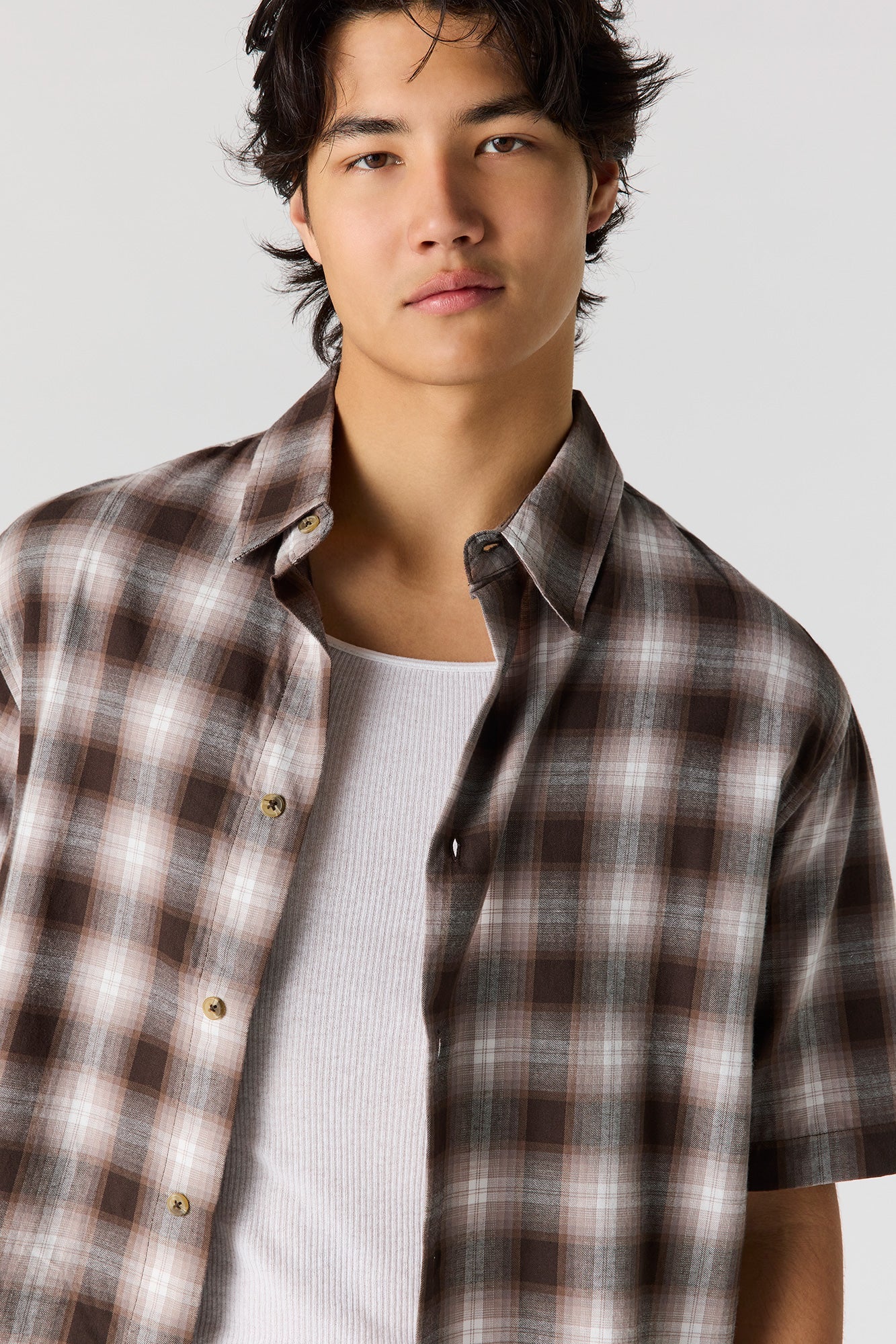 Boxy Plaid Button-Up Top