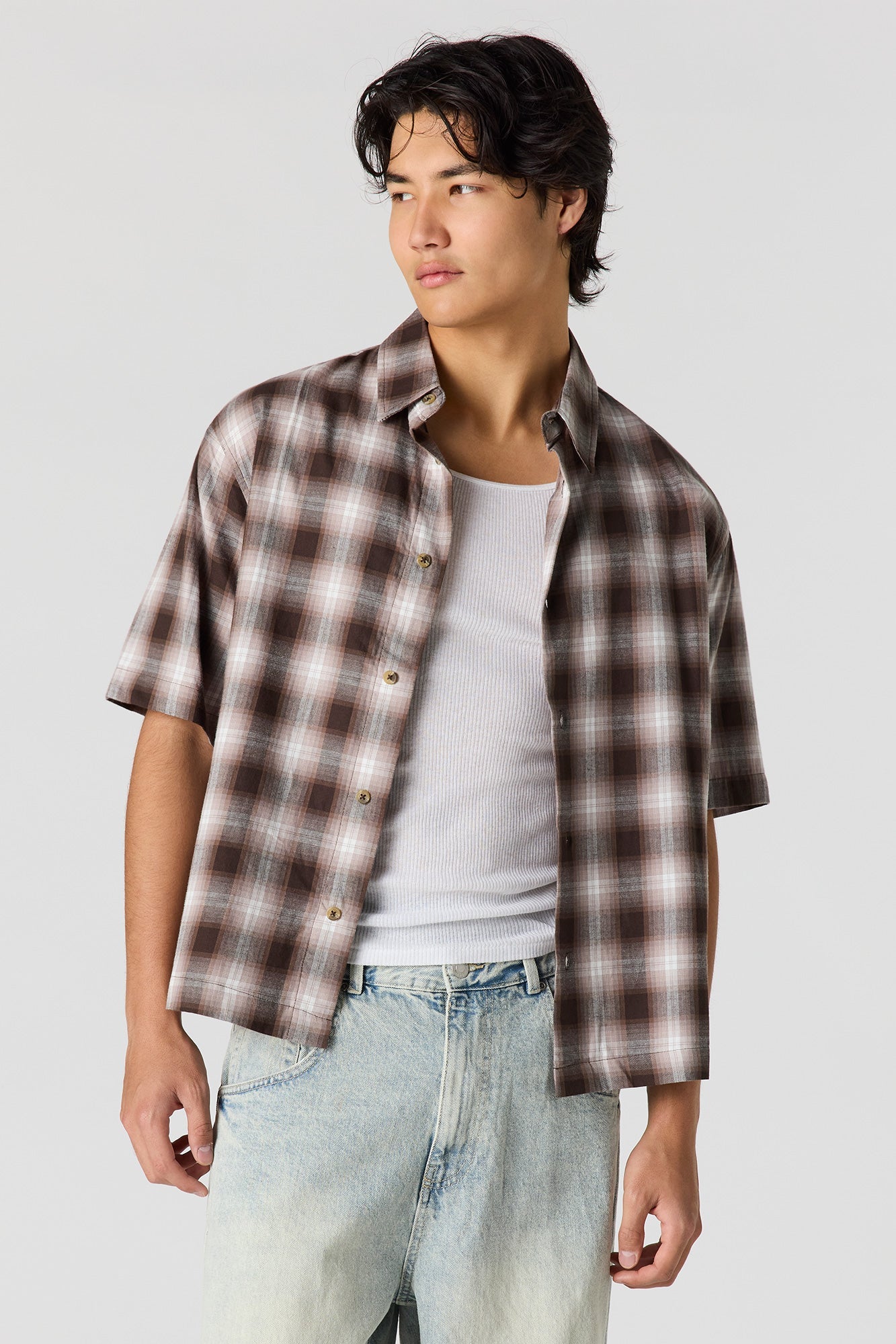 Boxy Plaid Button-Up Top