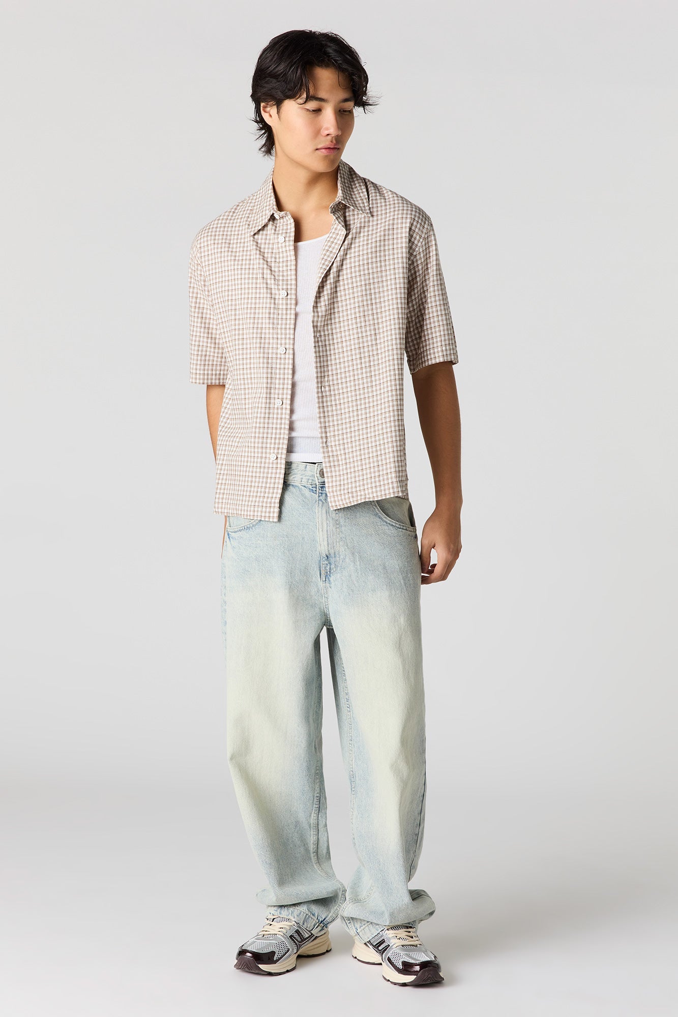 Boxy Plaid Button-Up Top