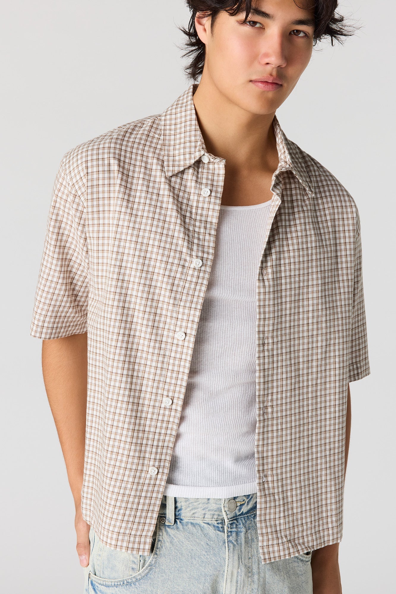 Boxy Plaid Button-Up Top