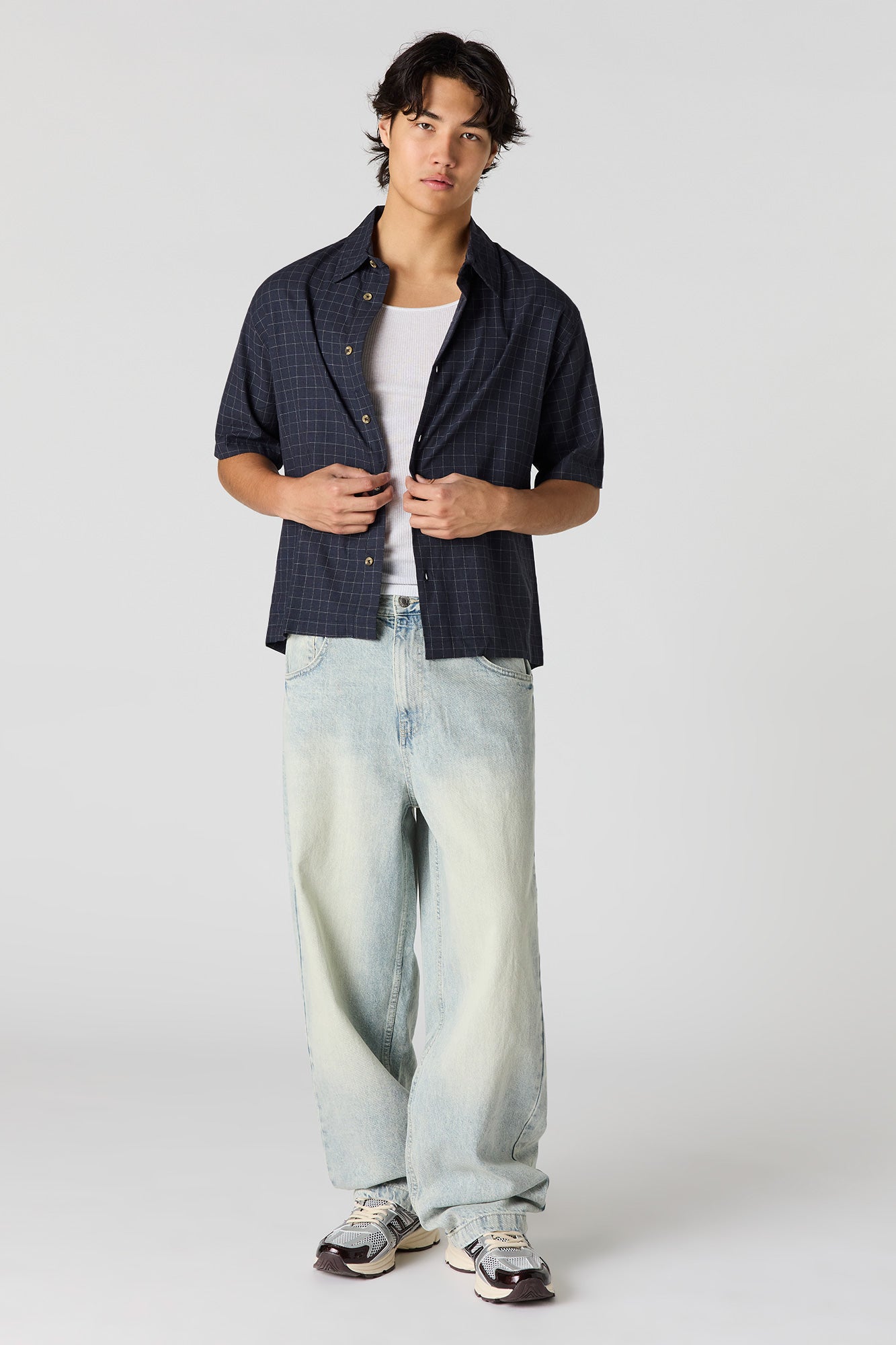 Boxy Plaid Button-Up Top