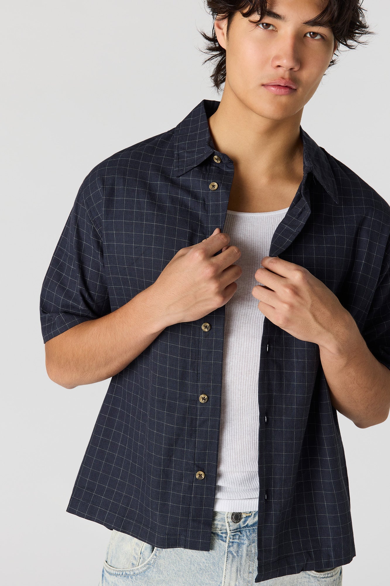 Boxy Plaid Button-Up Top