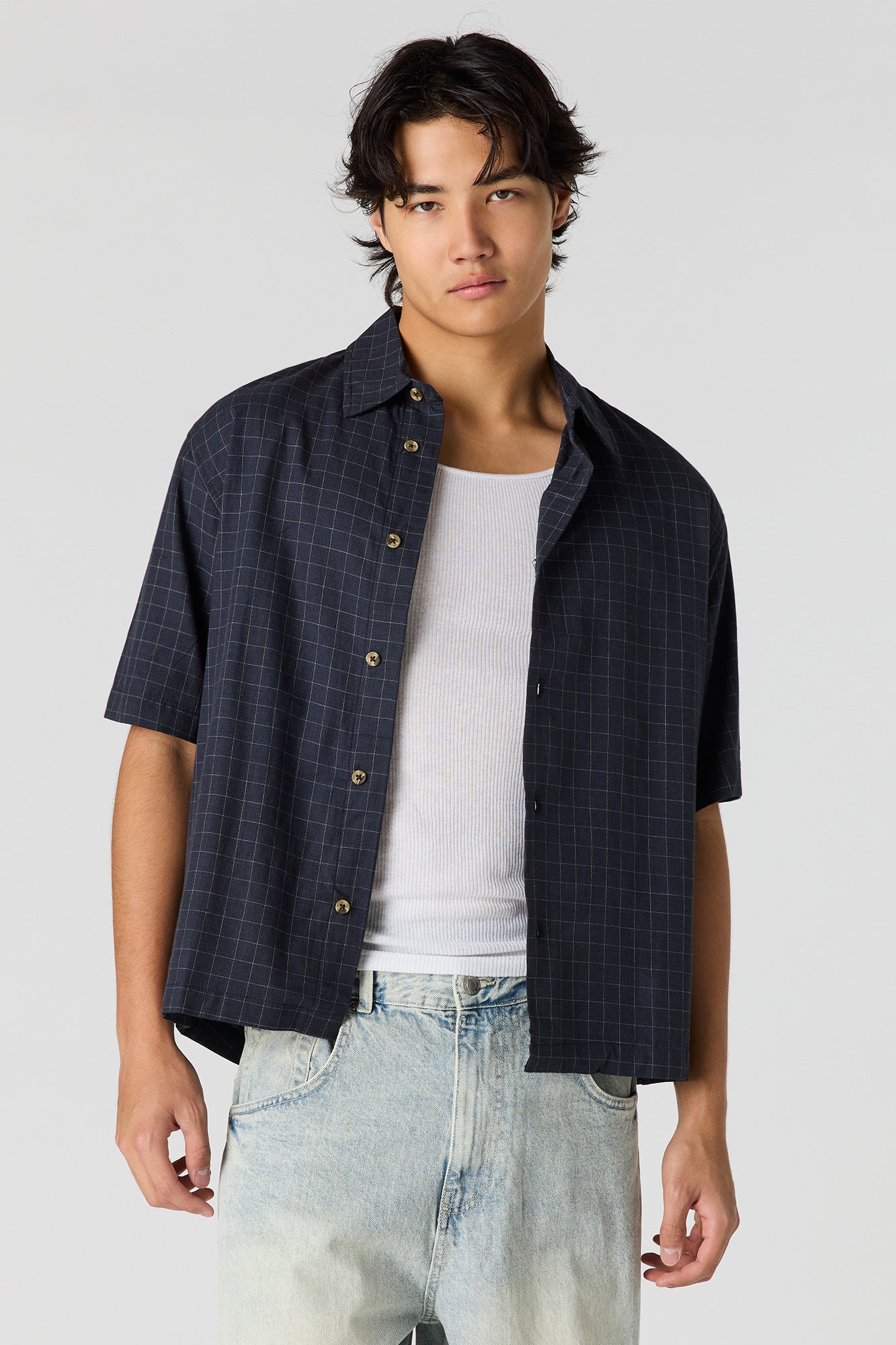 Boxy Plaid Button-Up Top
