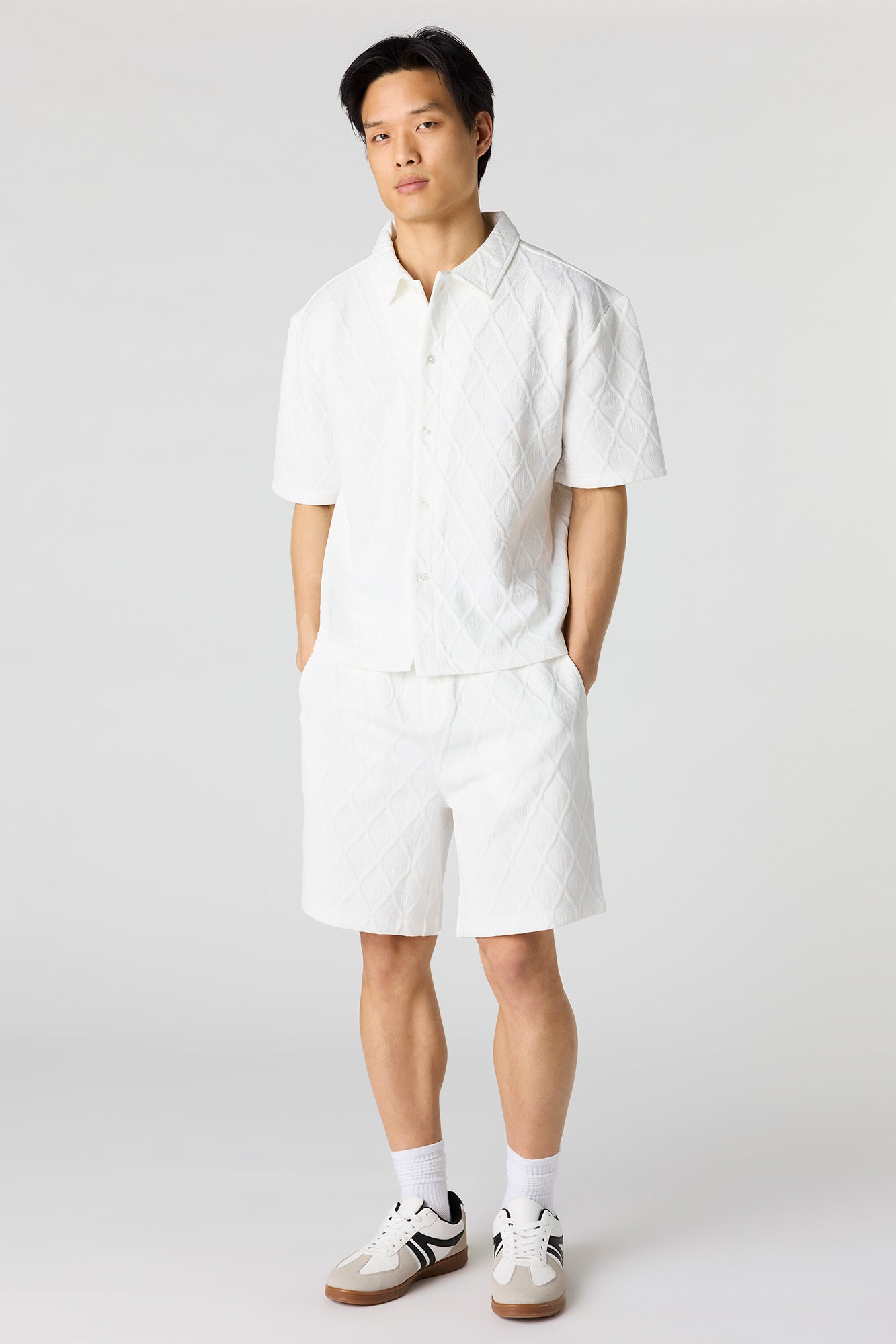 Textured Button-Up Collared Top
