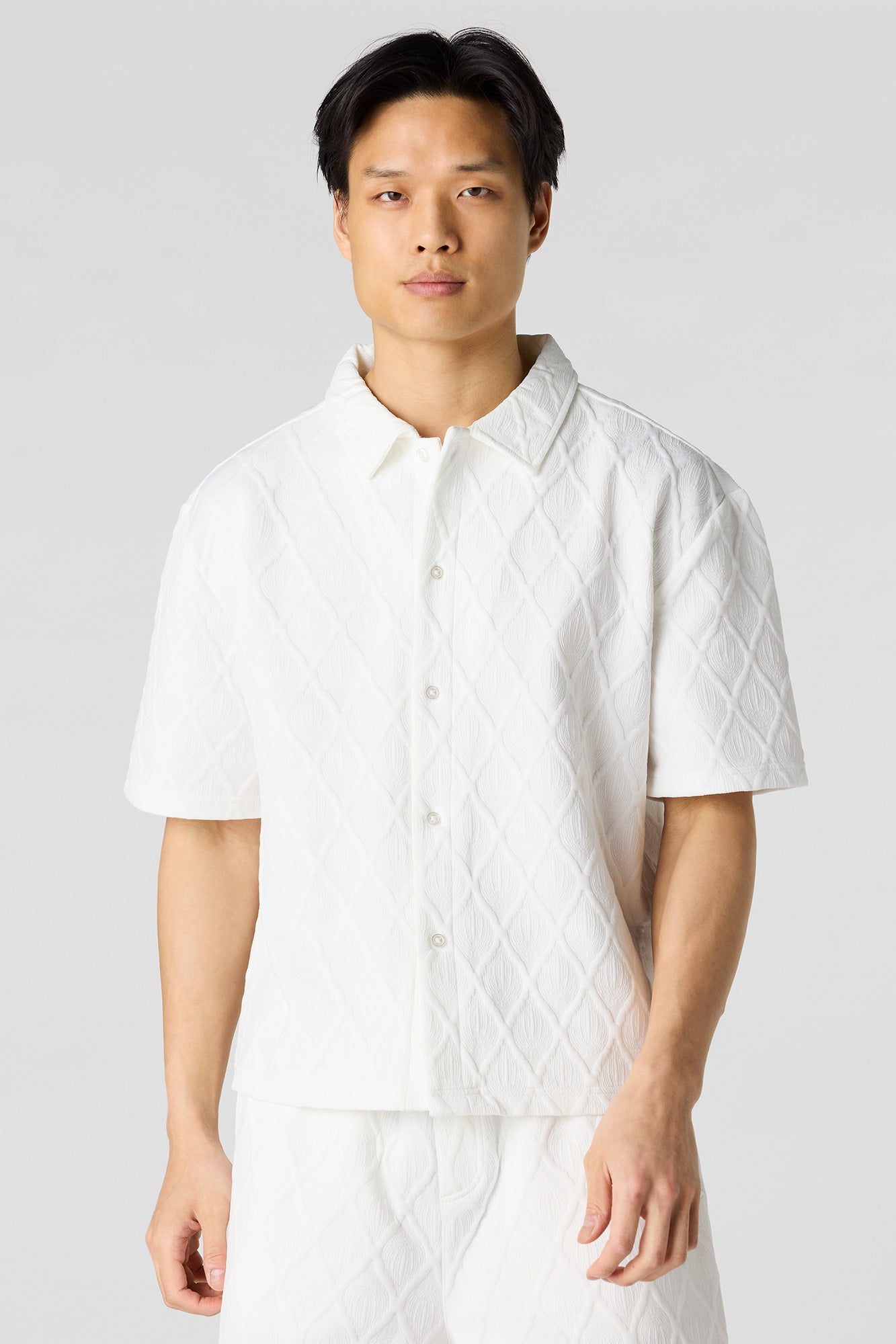 Textured Button-Up Collared Top