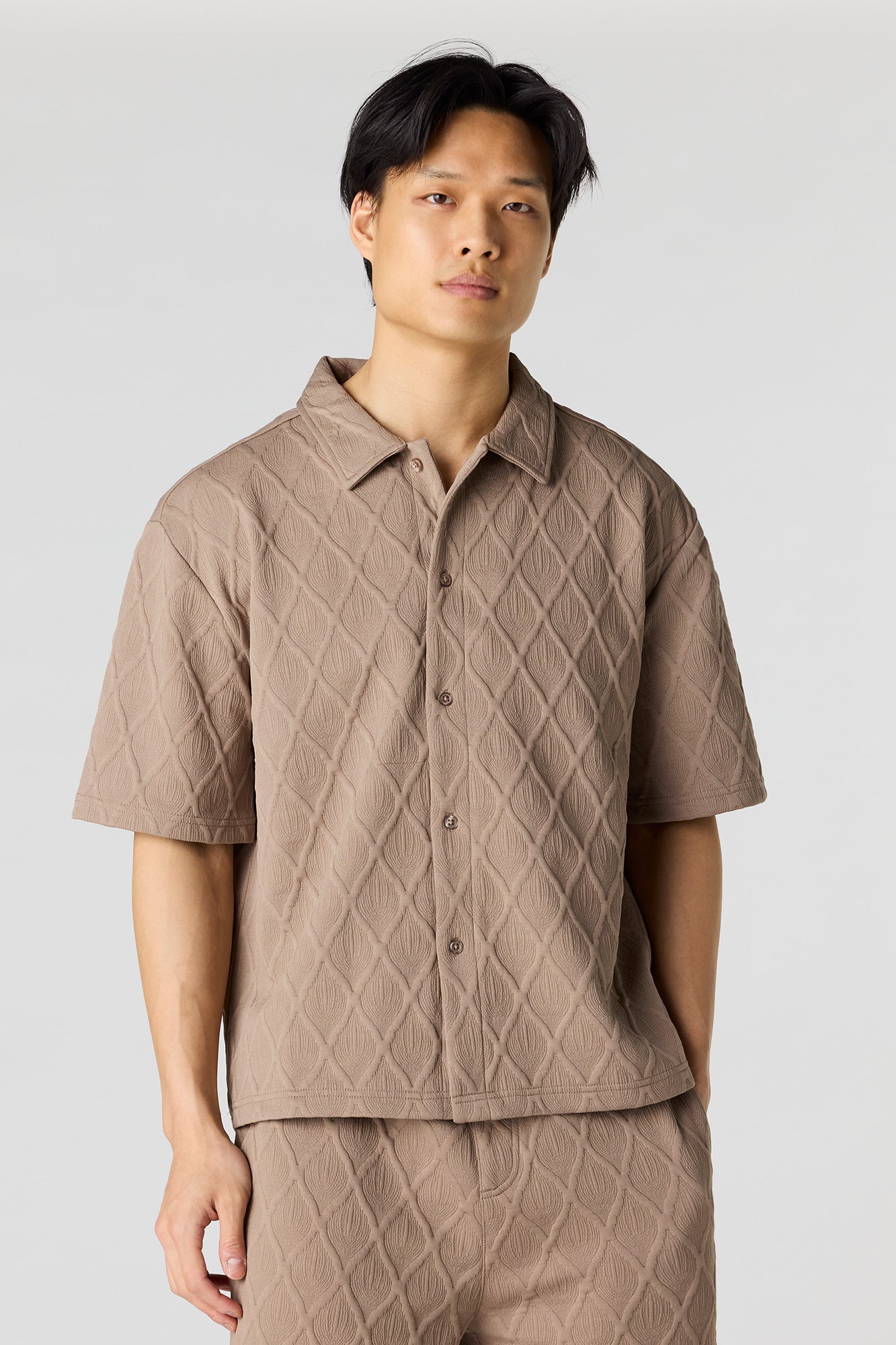 Textured Button-Up Collared Top