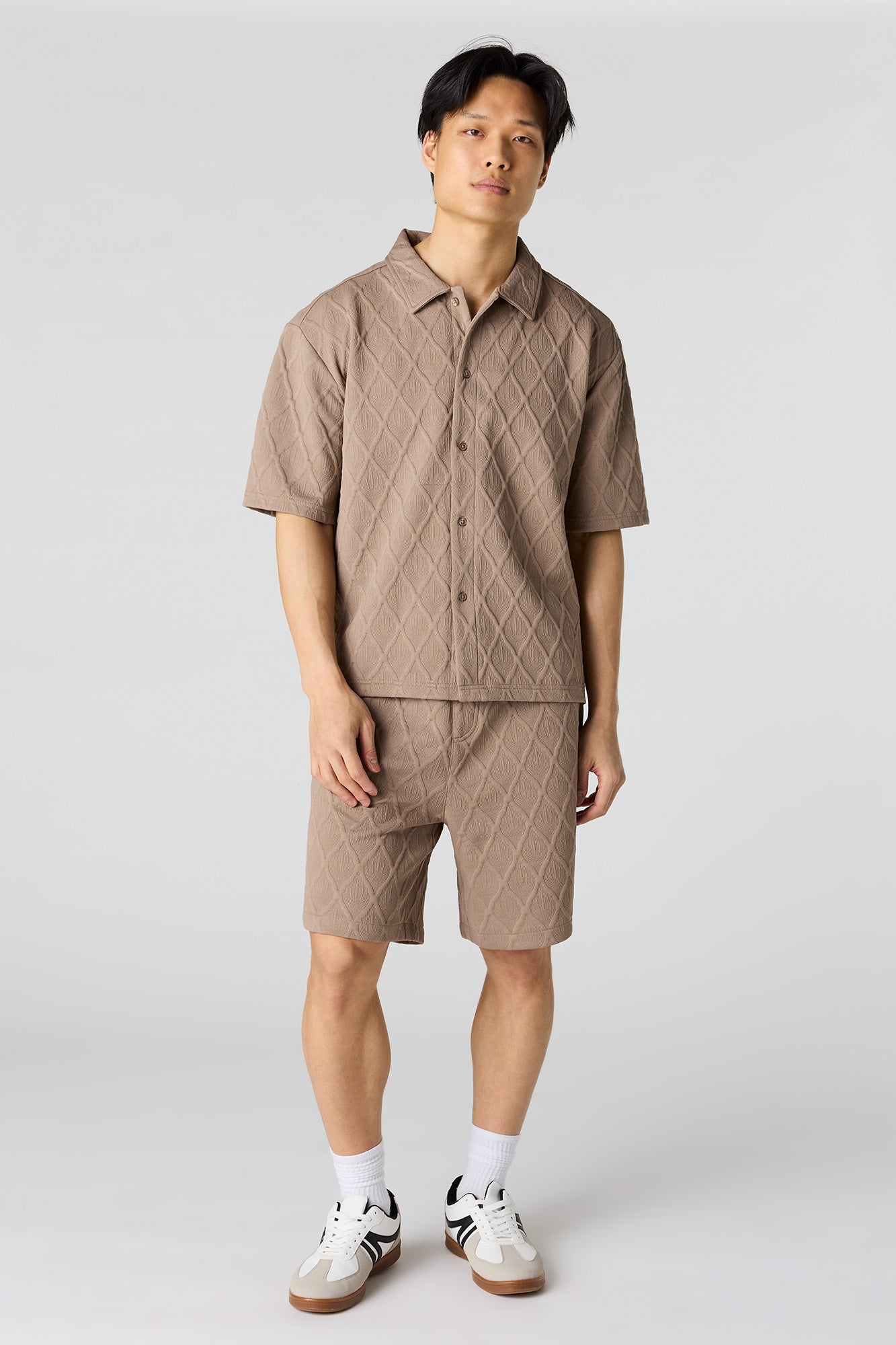 Textured Button-Up Collared Top
