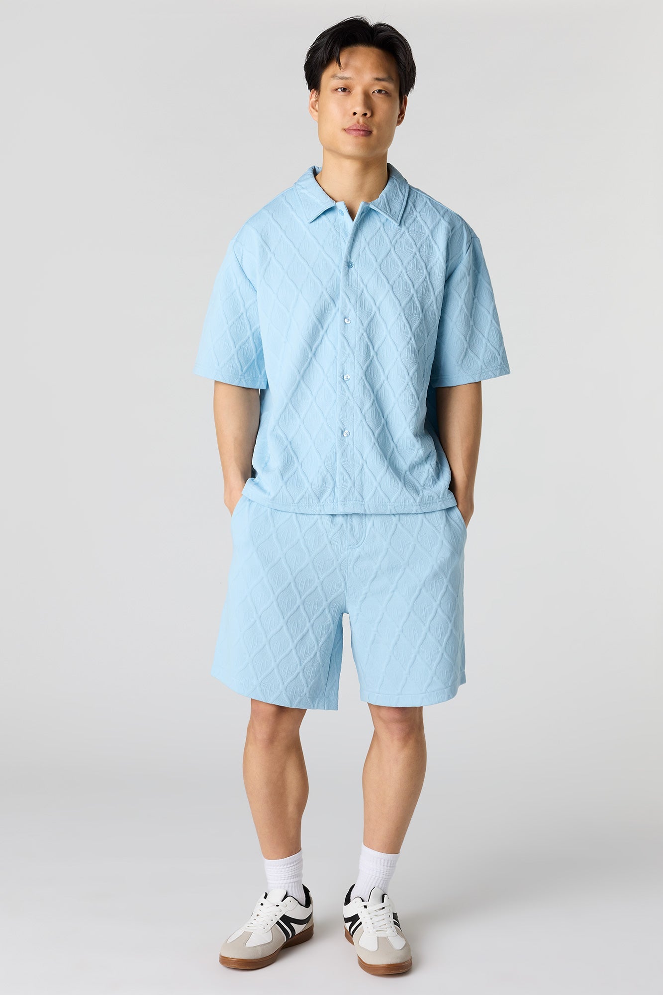 Textured Button-Up Collared Top
