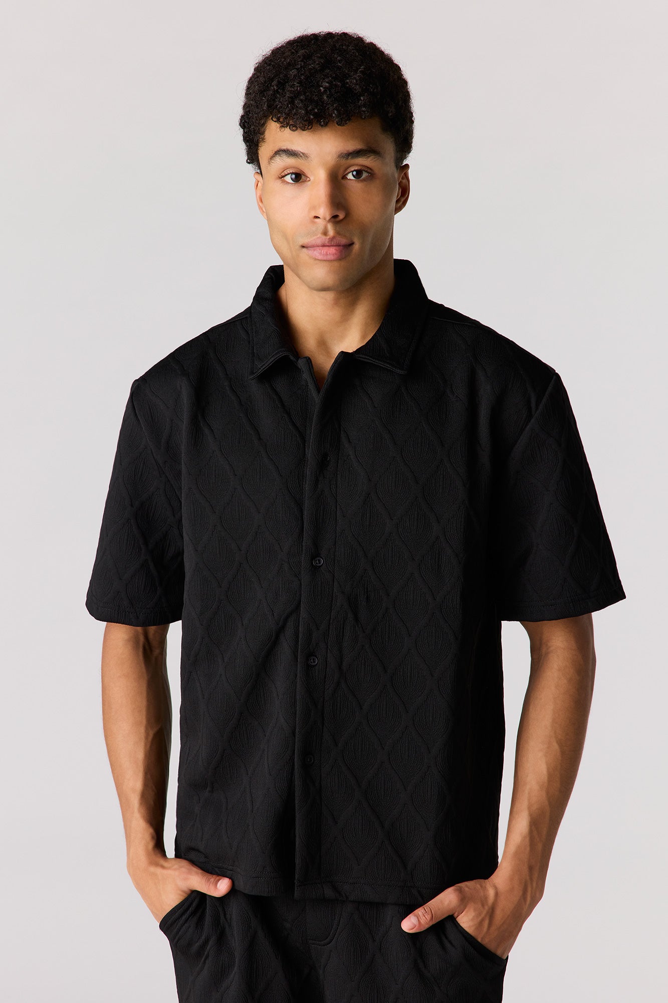 Textured Button-Up Collared Top