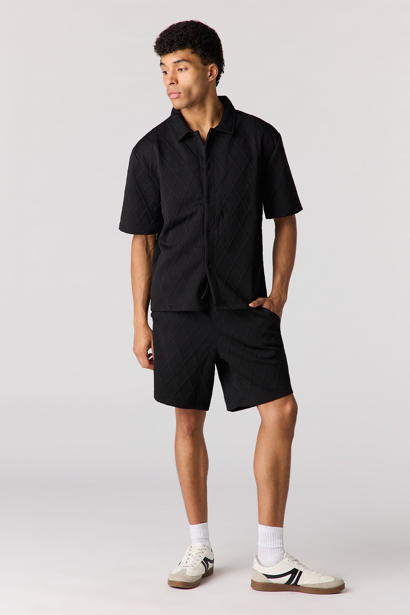 Textured Button-Up Collared Top