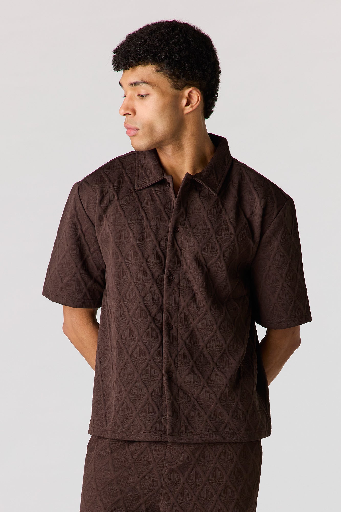 Textured Button-Up Collared Top