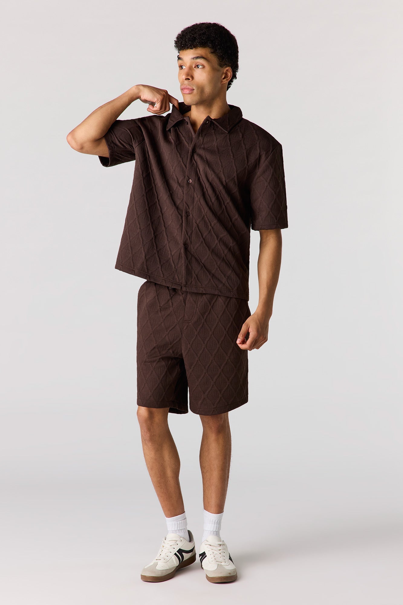Textured Button-Up Collared Top