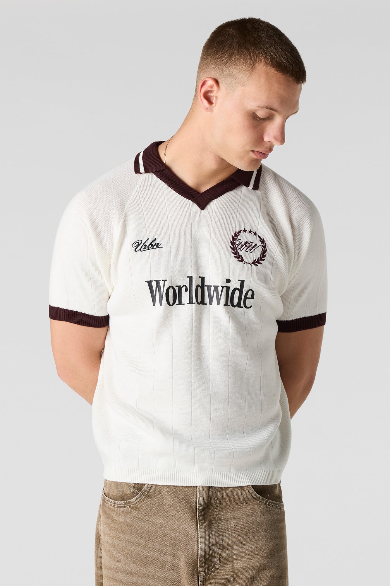 Embroidered Knit Collared Top