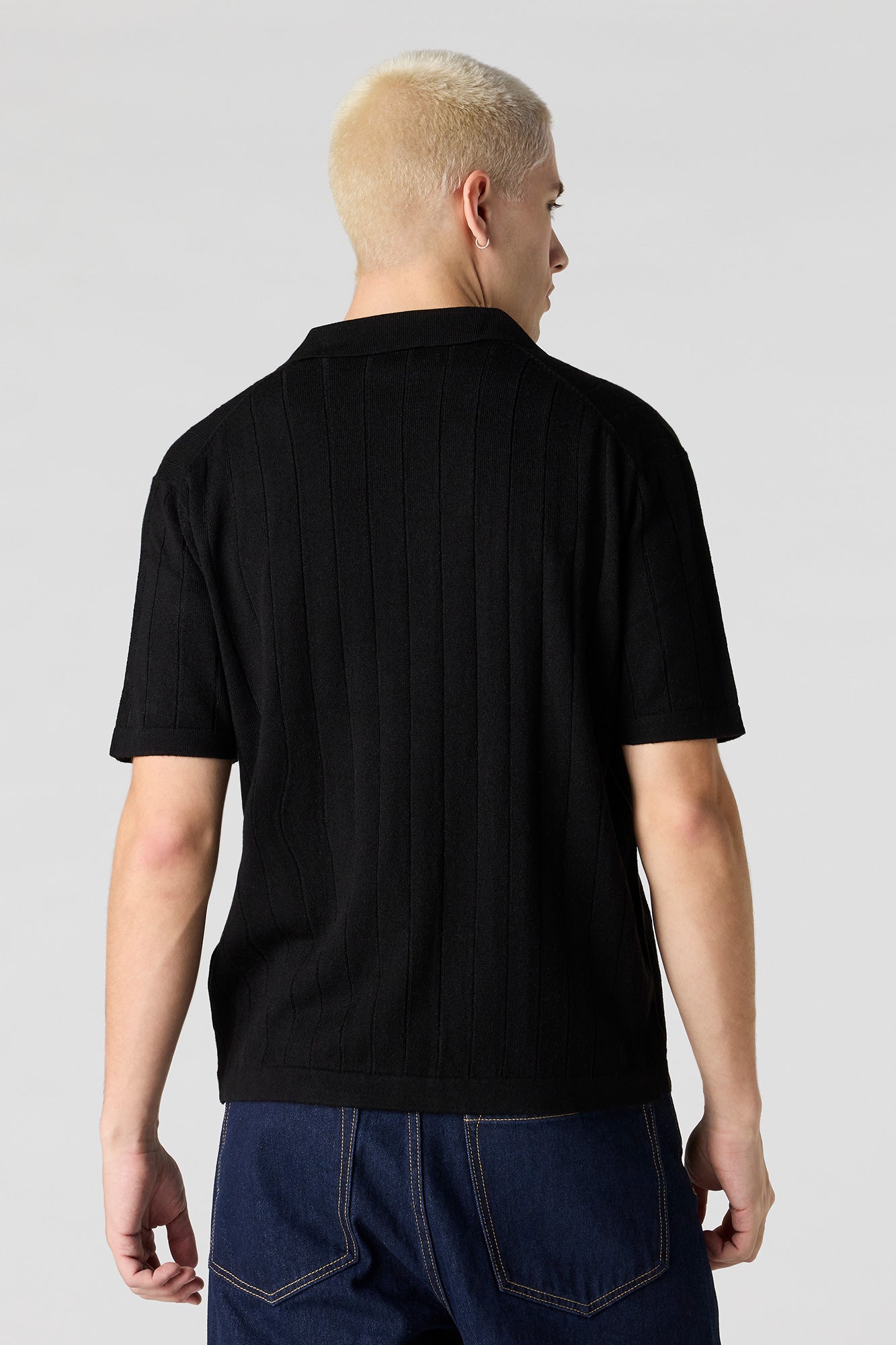 Ribbed Knit Button-Up Top