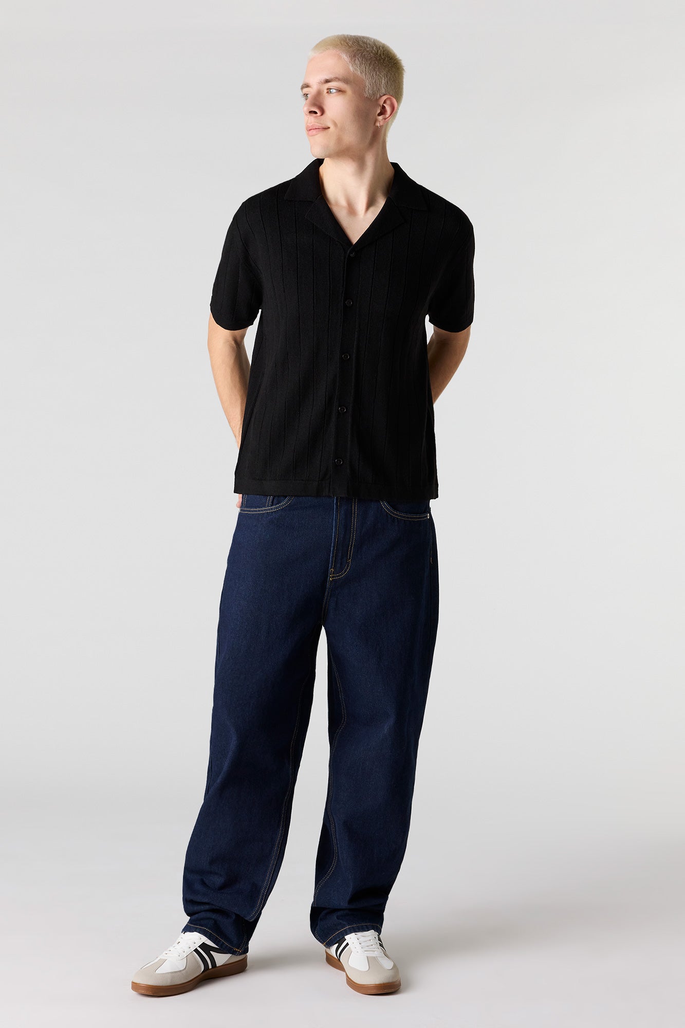 Ribbed Knit Button-Up Top