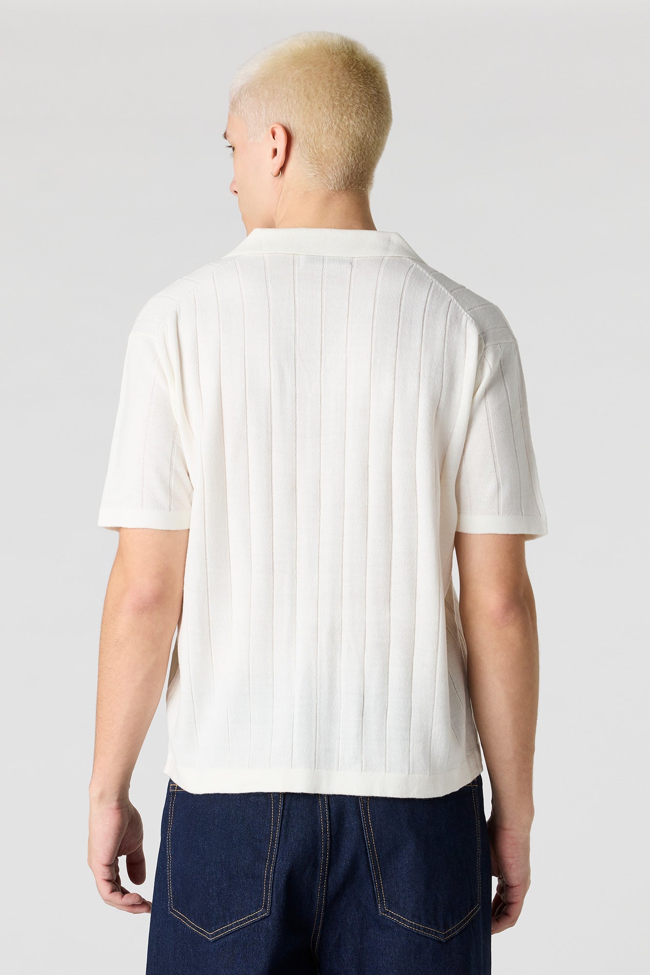 Ribbed Knit Button-Up Top