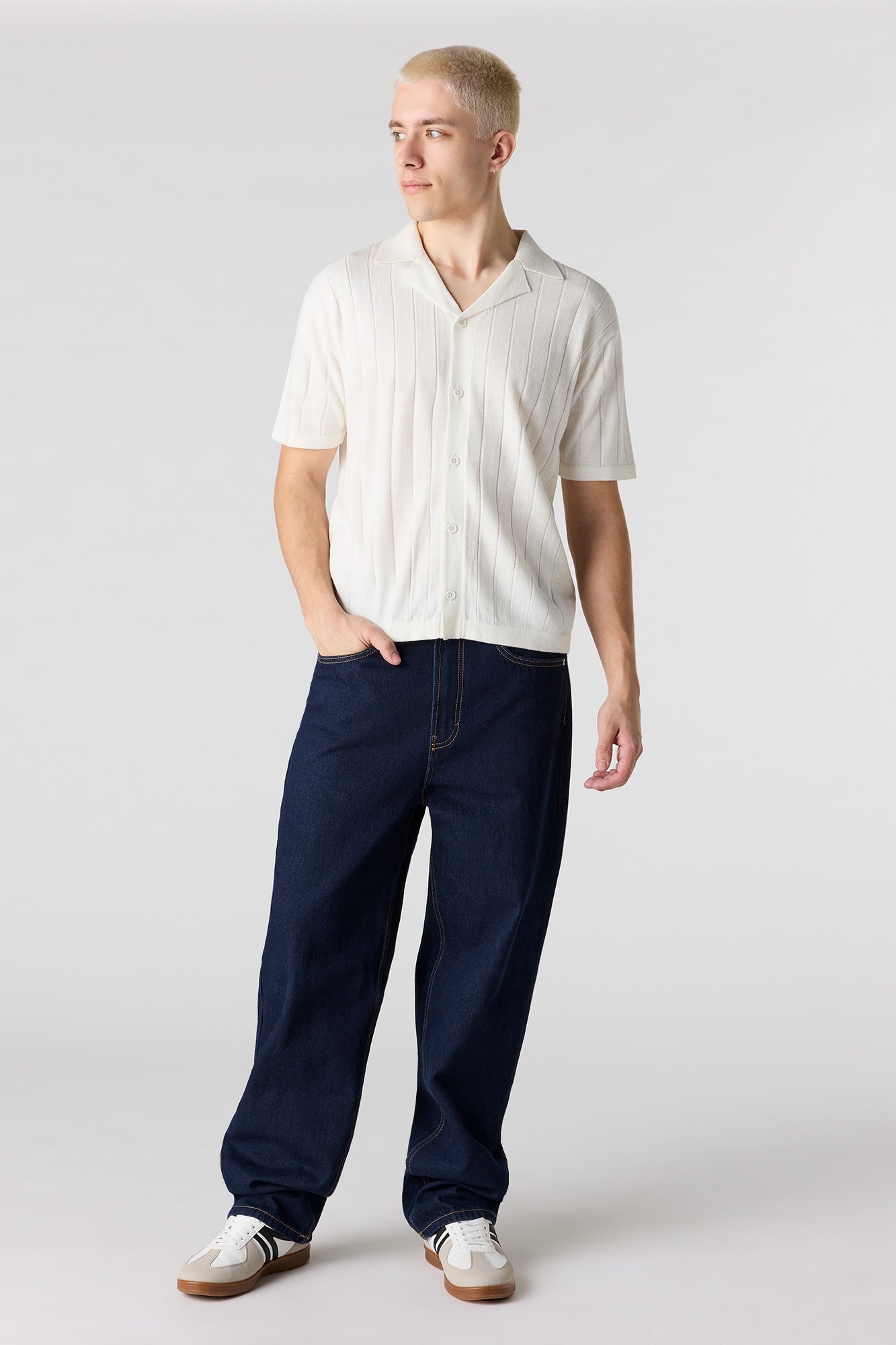 Ribbed Knit Button-Up Top