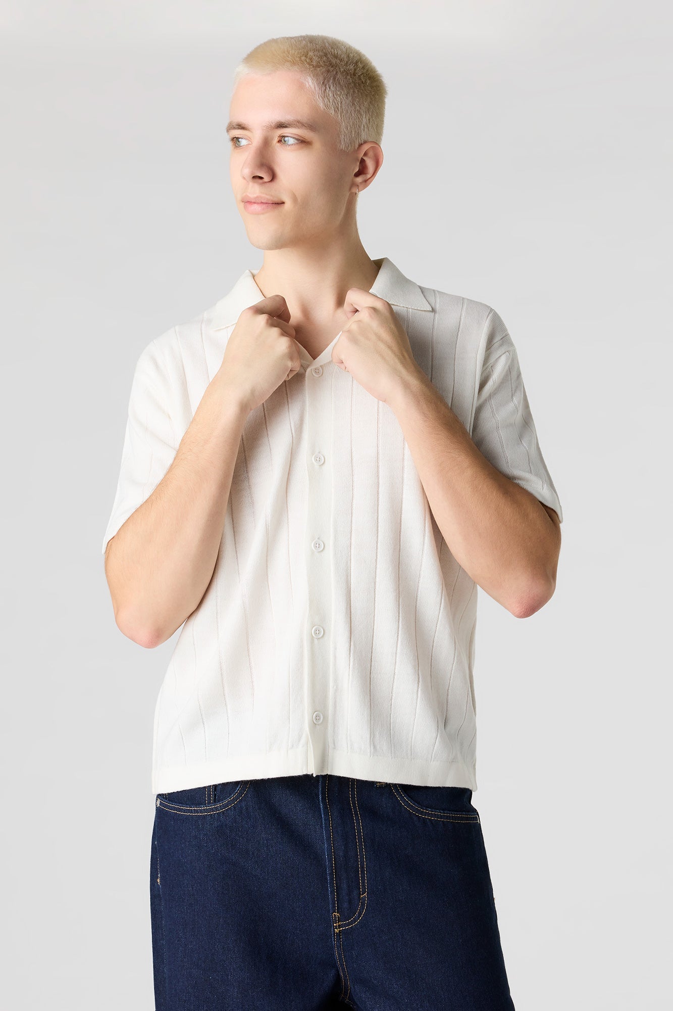 Ribbed Knit Button-Up Top
